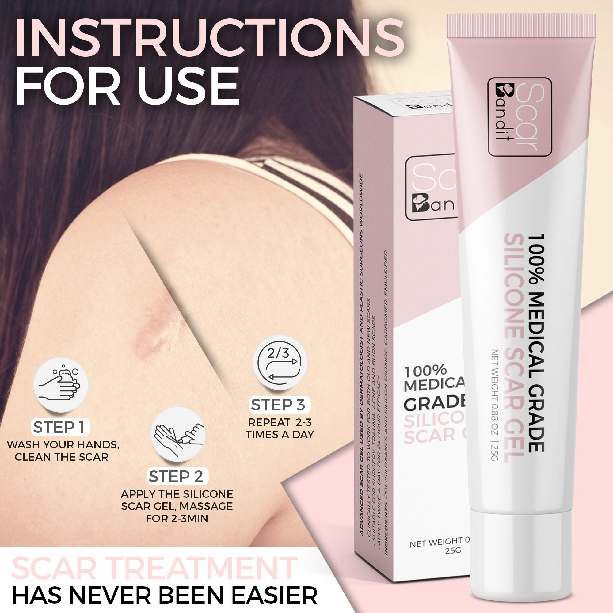 Scarbandit Medical Grade Silicone Scar Gel Advanced Reducer for C