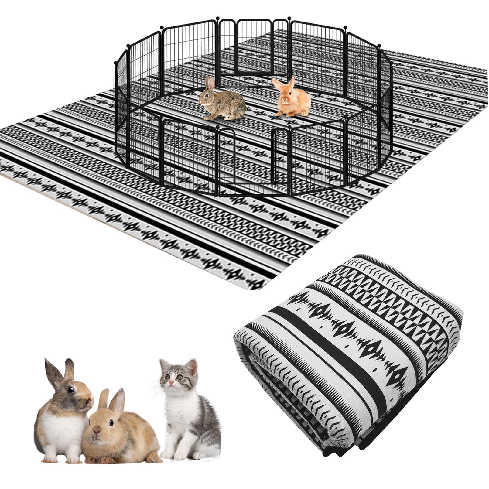 BNOSDM 91" X 63" Extra Large Rabbit Cage Liners Washable Reusable Bunny Bedding Pets Dog Whelping Pads with Anti Slip Bottom Pad Rug for Dogs