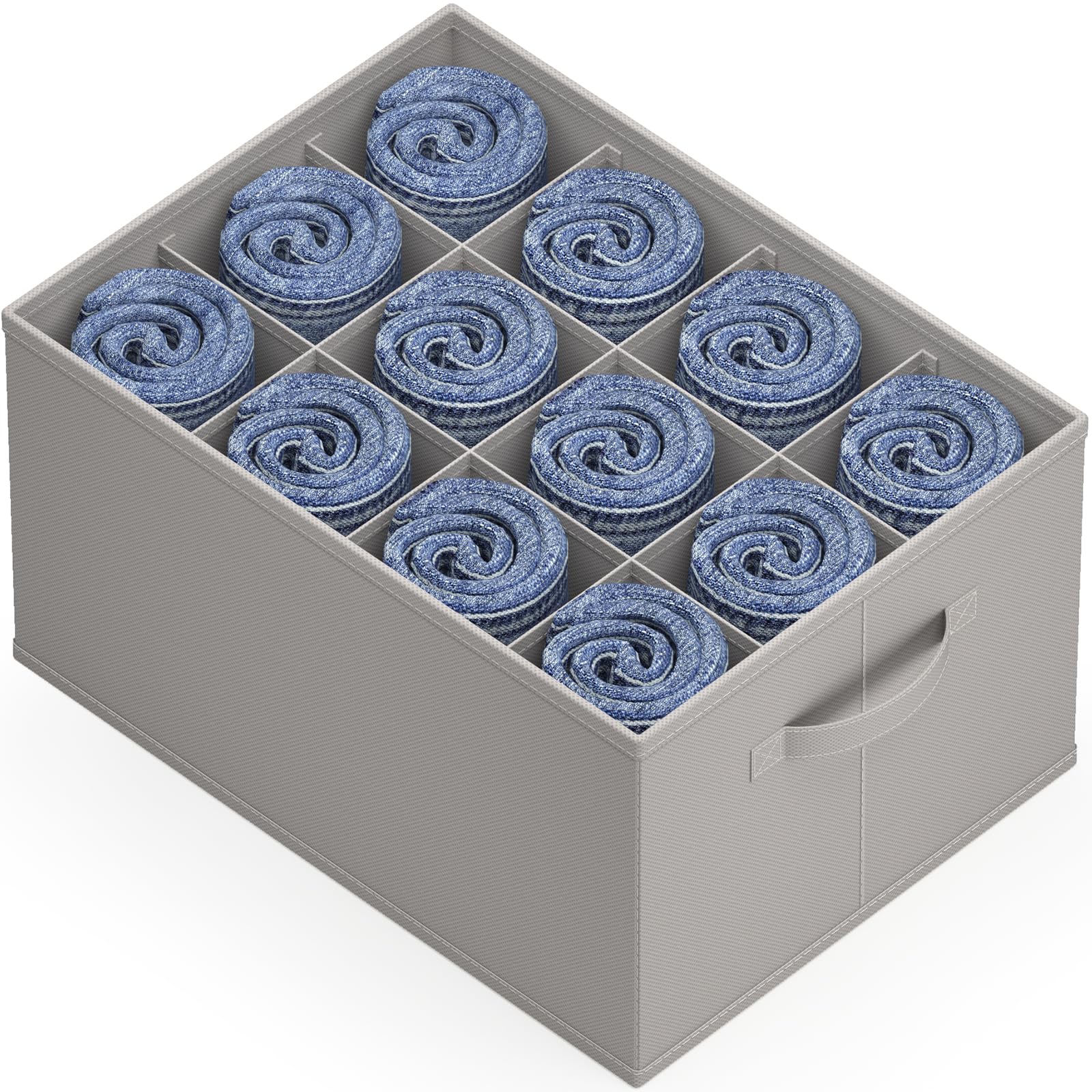 Yempum 1 Packs Jeans Organizer for Closet, 12 Cell Drawer Organizer Towel, Pants, T-Shirt, Sweater, Dress Stackable for Wardrobe Large Clothes Organizer and Storage Bin, Shelf Dividers, Gray