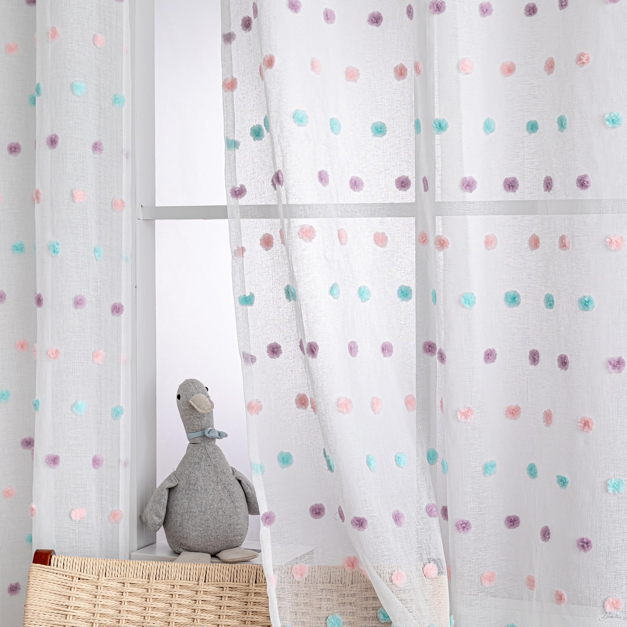 MYSKY HOME Lot de 2 rideaux avec ruban fronceur Voile transparent Rideaux pour chambre d'enfant Rideaux arc-en-ciel pour salon Moderne broderie transparente Dekoschal pour chambre à coucher, H 215 x L