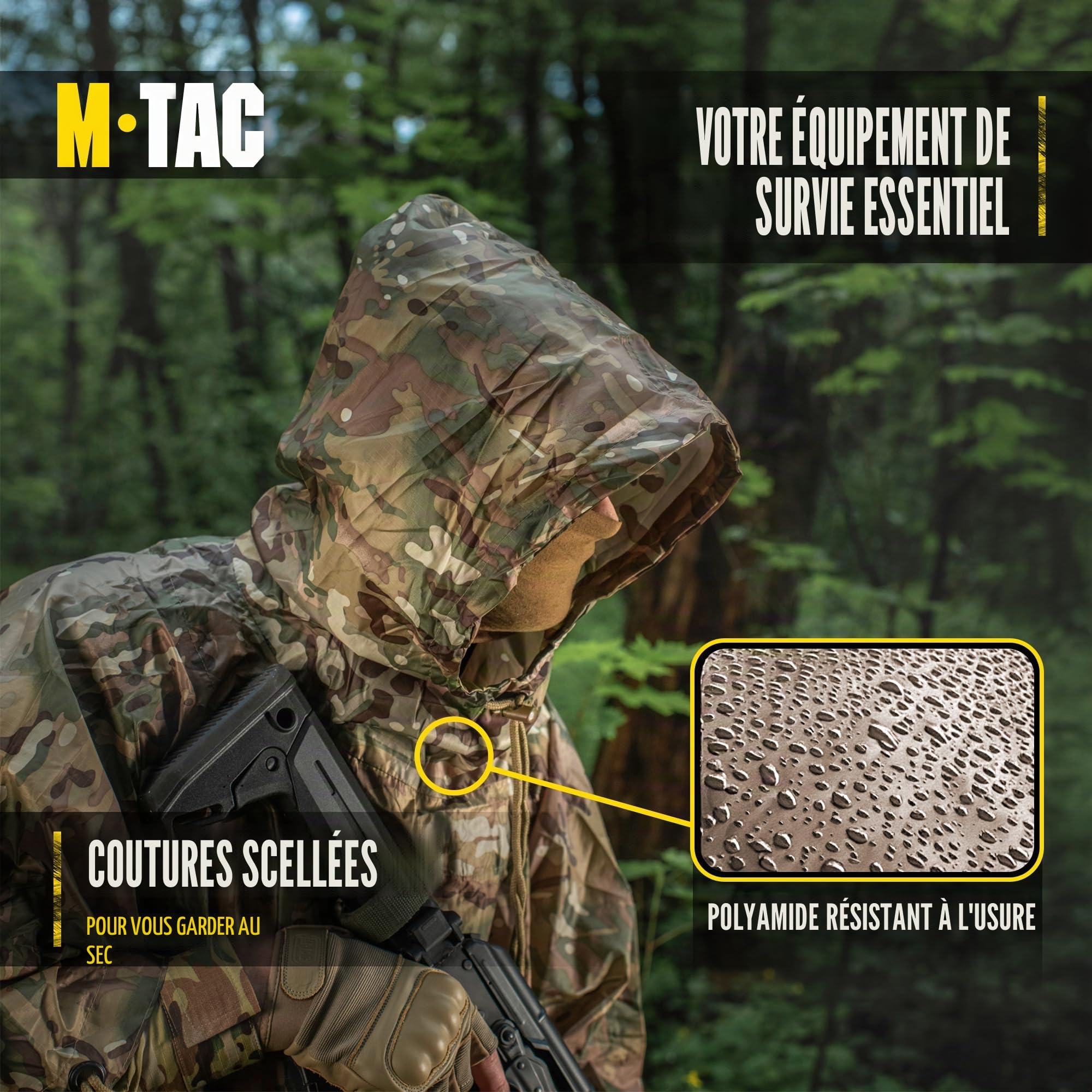 M-Tac Poncho de pluie tactique – Poncho militaire militaire – Imperméable Ripstop Camping Randonnée chasse en plein air Ponchos de pluie