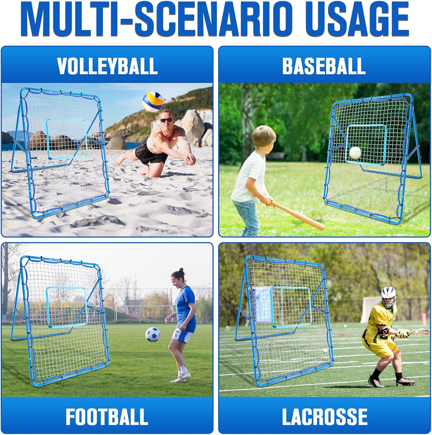 Volleyball Rebounder Net,【5x4FT】 Baseball Rebounder Net - 6-Angle Adjustable Training Net with Target Ribbon | Heavy-Duty Steel Frame & High-Elastic Net |Soccer Lacrosse Softball