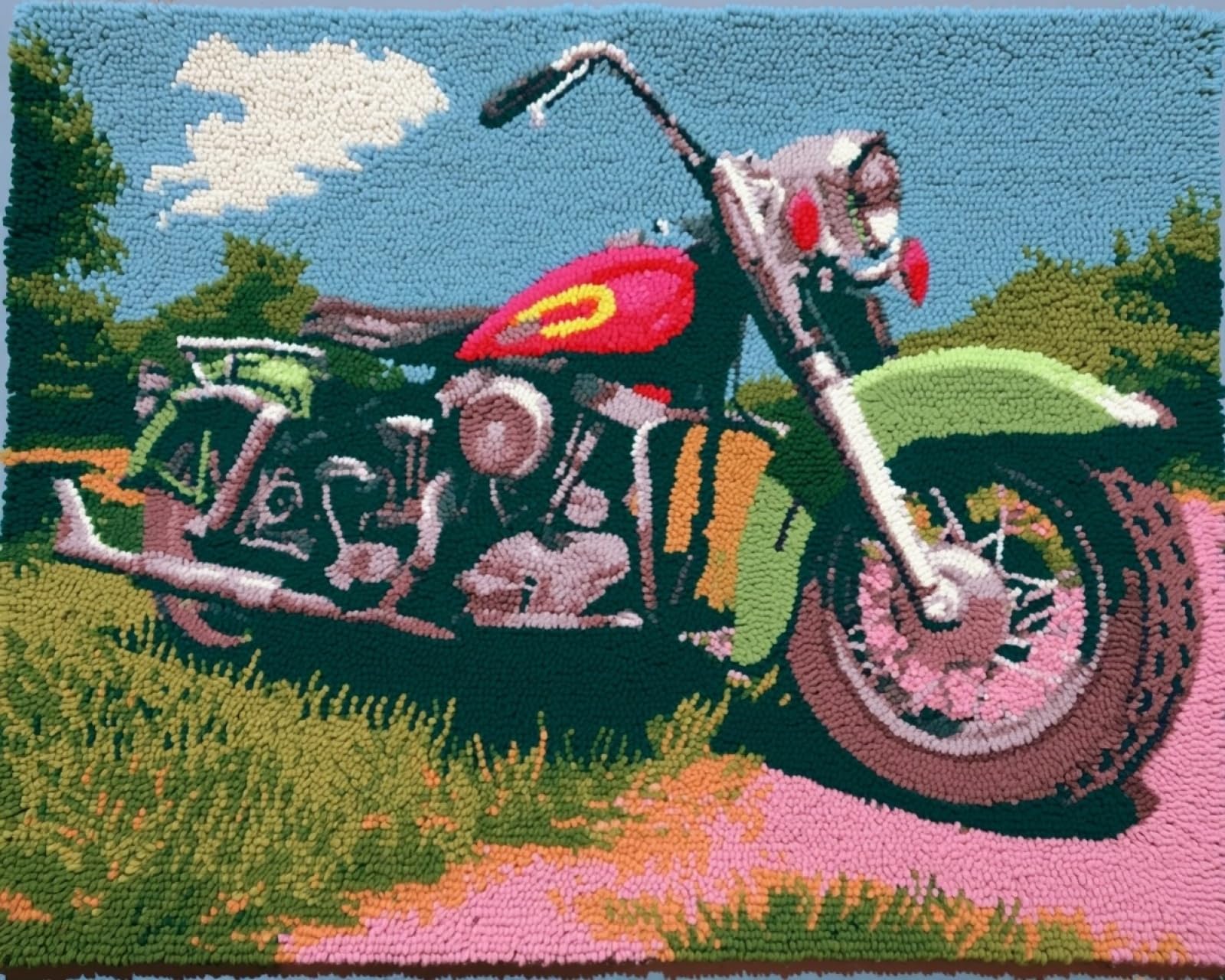 Wallphantom DIY Craft Latch Hook Rug Kits,Motorcycles in the Courtyard