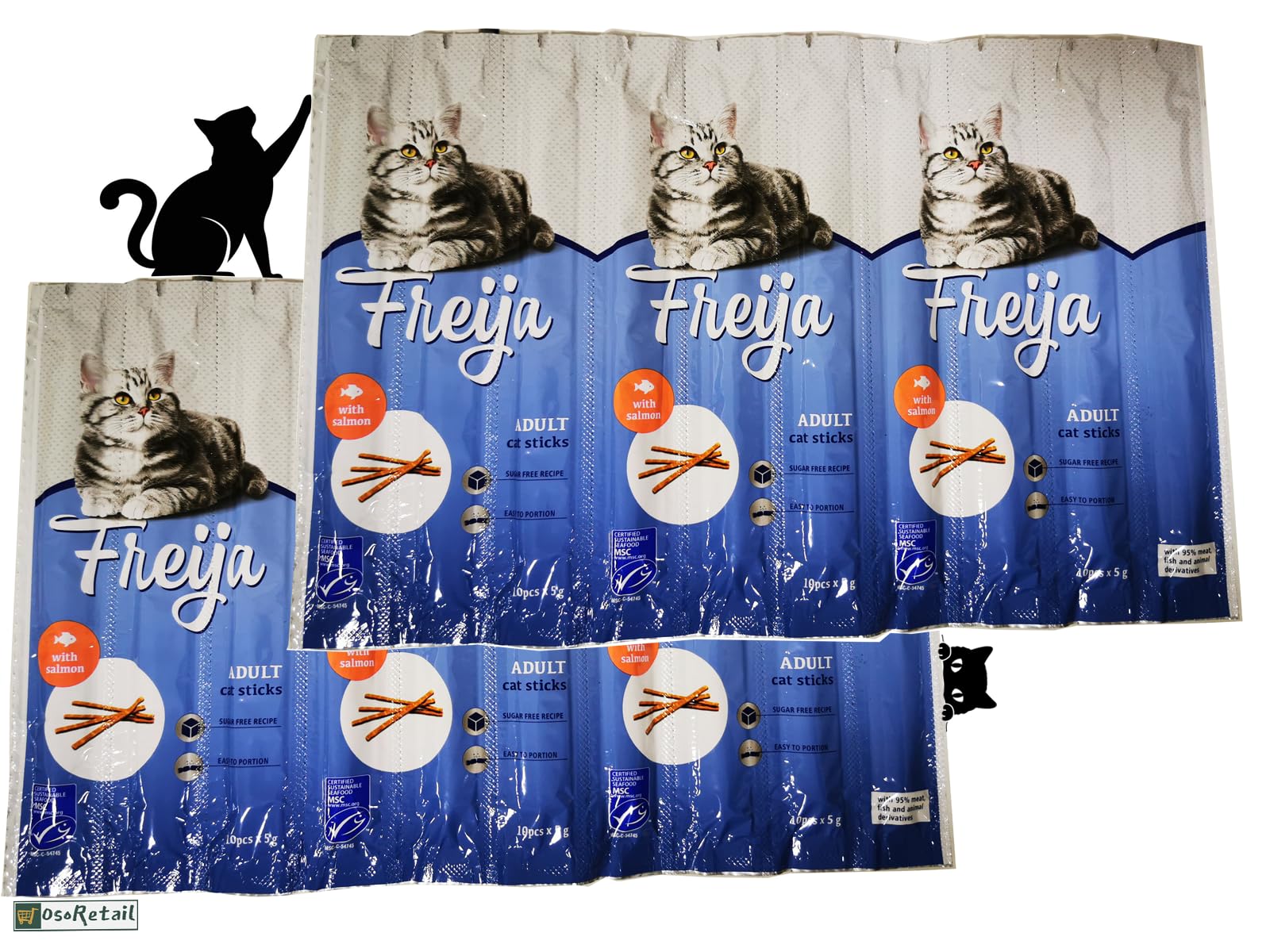 OsoRetail Pack de 2x10 Barras de golosinas para Gatos | Sabor Salmon | Freija | 2X 50g