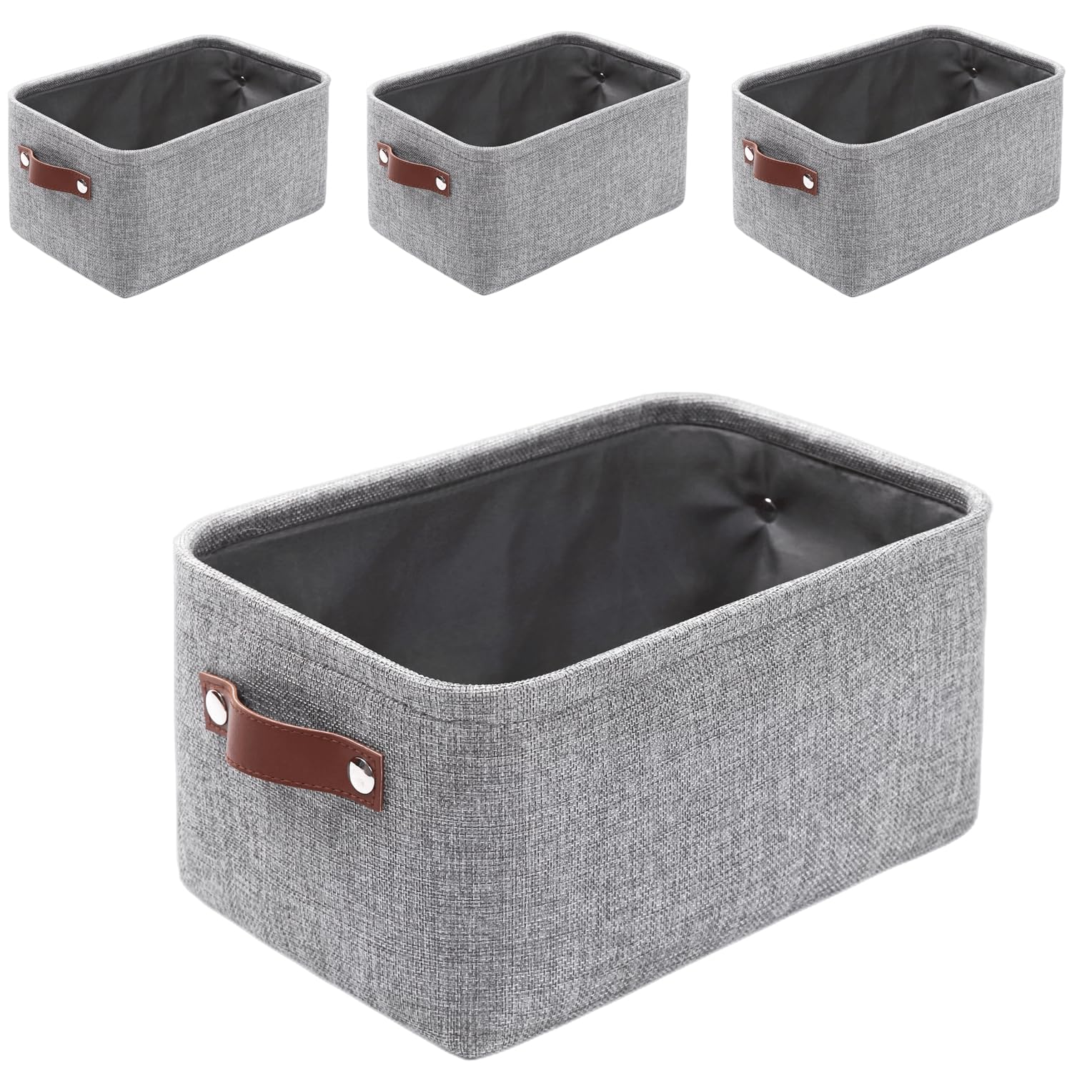 Mangata Fabric Storage Boxes,[4 Pack] Storage Basket with Handles for Underwear, Sock, Towel (Small, Grey)