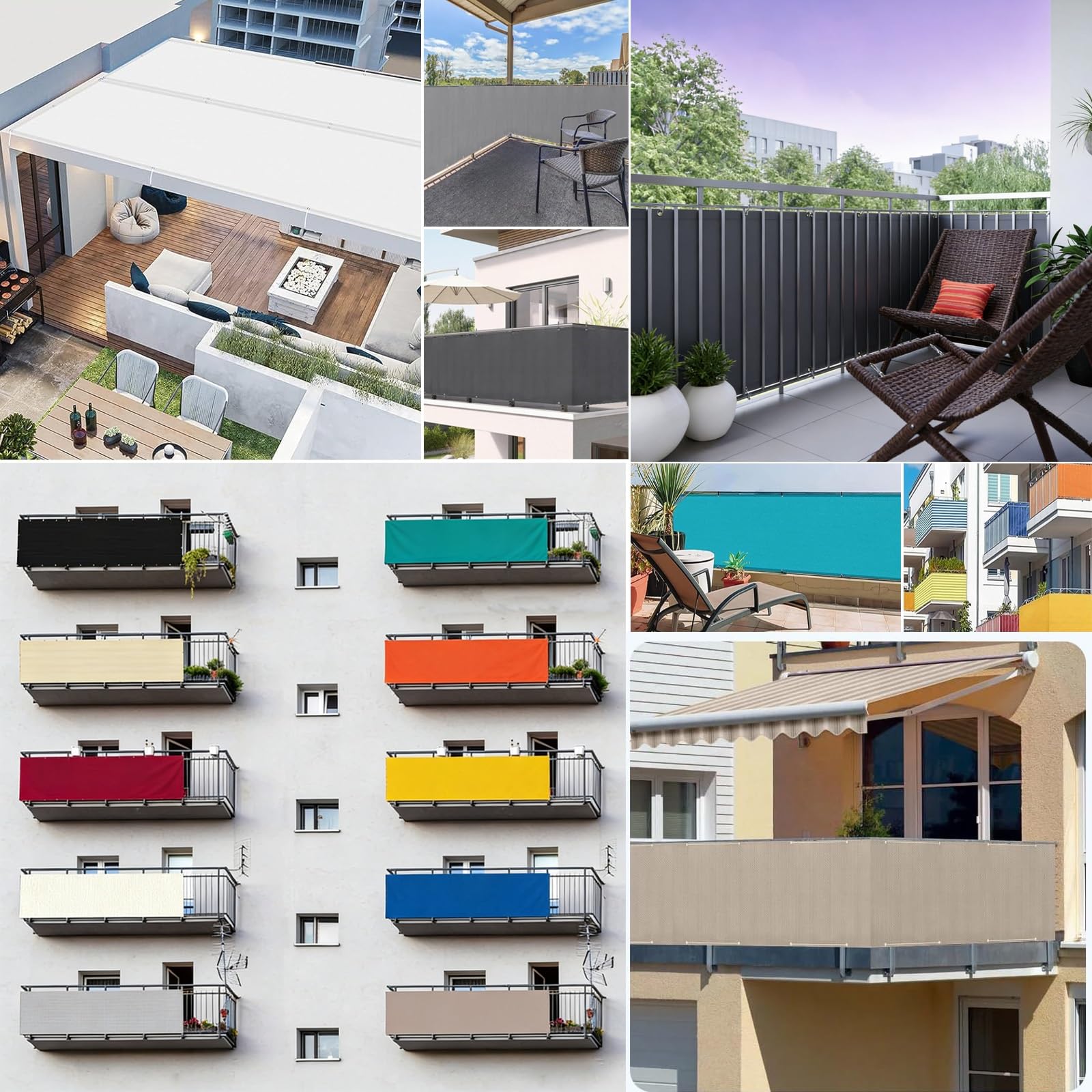 Copri Ringhiera Balcone 0.8 x 8 m Impermeabile Frangivento Protezione UV Telo da Esterno Giallo Sabbia