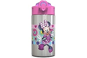 Stainless Steel Minnie Mouse Water Bottle with 1 Hand Easy Open Lid