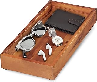 Demigo Acacia Wood Valet Tray & Catchall - 12.2x6 Inch Organizer for Nig...