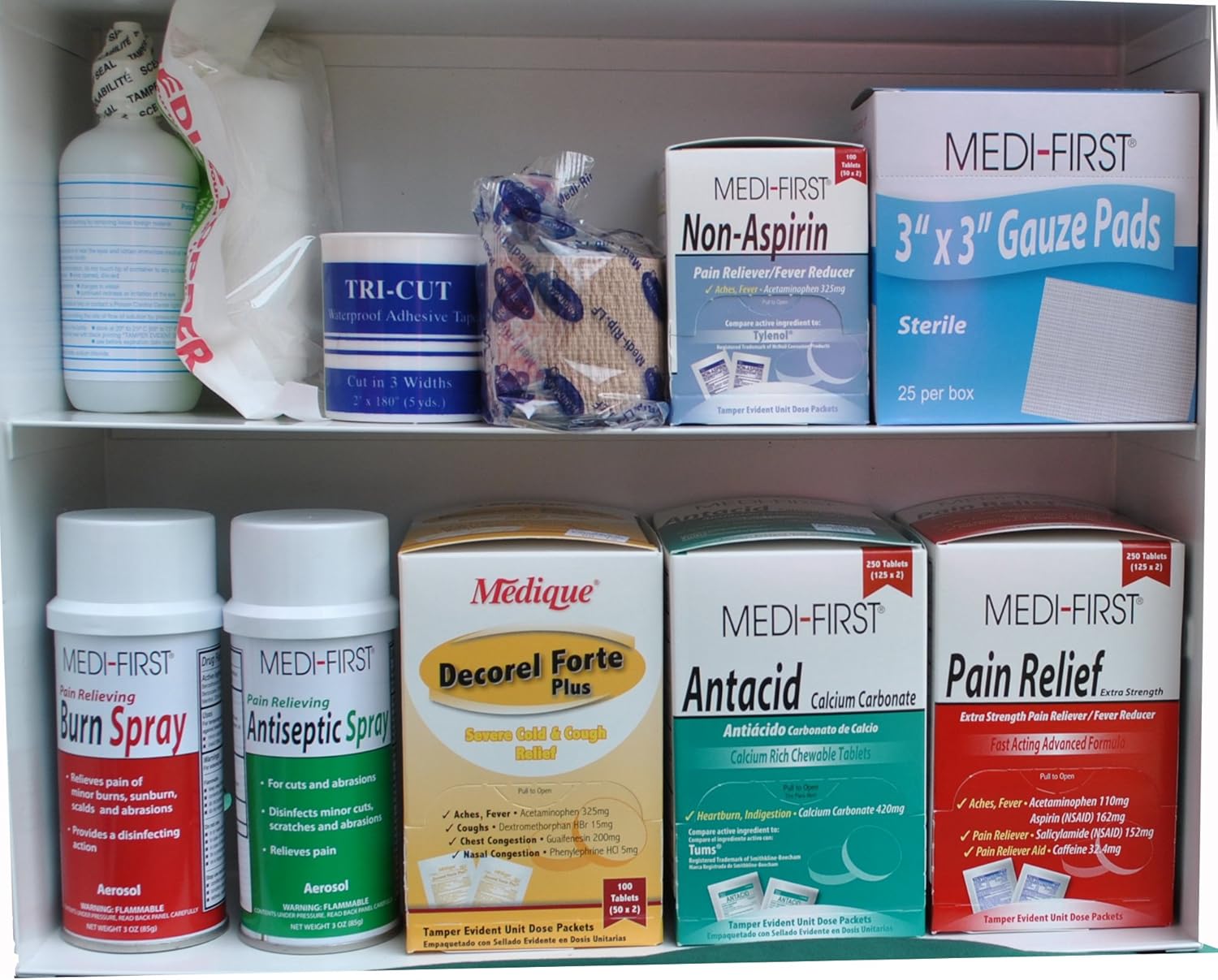 Medique 4-Shelf First Aid Kit, Side-Open First Aid Cabinet w/Alcohol Wipes - First Aid Kits - 