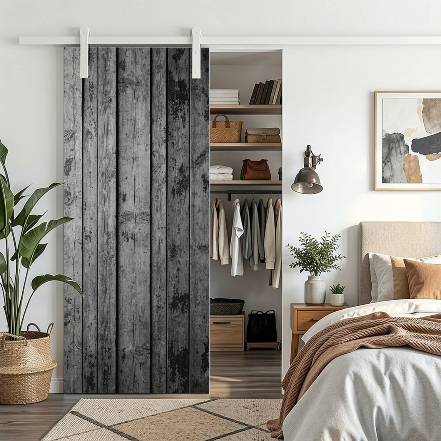 Sticker Porte Trompe l'oeil Effect 3D Panneau de Bois Industriel Autocollant de Porte Campagne Rustique Auto-adhésif Papier Muraux PVC étanche pour Salon Chambre 100x200 cm f-567