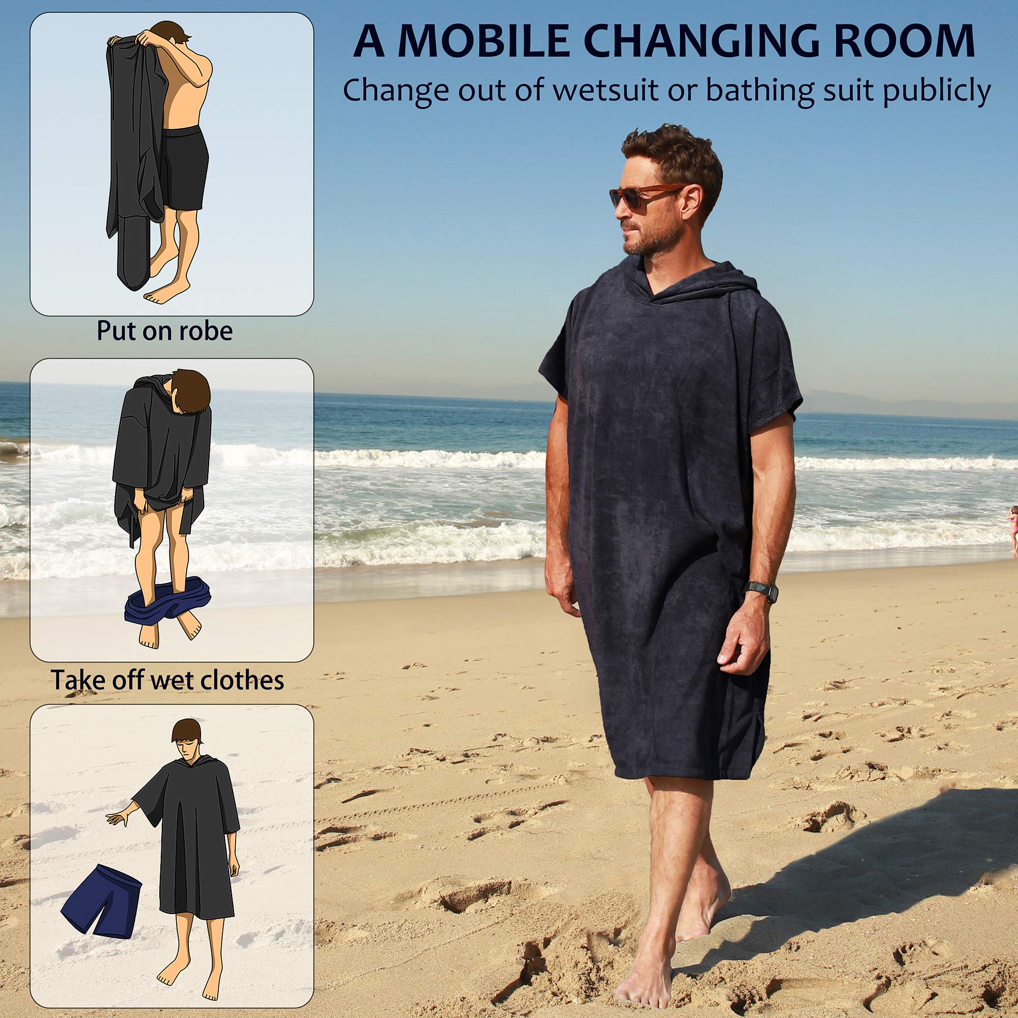 Kato Tirrinia Poncho de surf à capuche Changing Towels Quick Dry Beach Change Robe pour adulte homme femme imperméable et anti-sable pour le surf, la natation, la baignade, le bain, la grande taille