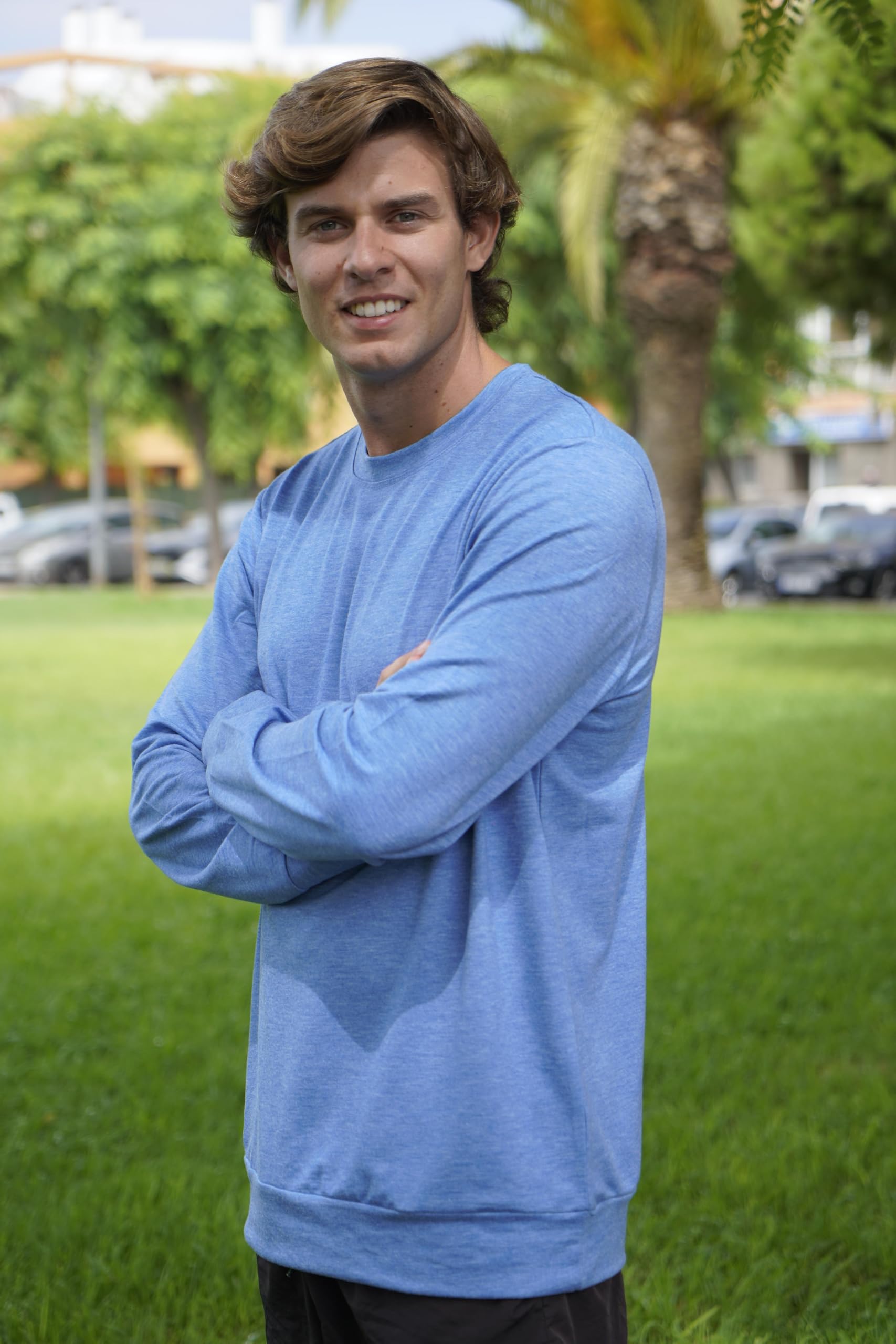 PINSPARK Męska bluza lekka, sportowa bluza z okrągłym dekoltem, prążkowane ściągacze, z długim rękawem, koszulka z zamkiem błyskawicznym na jesień