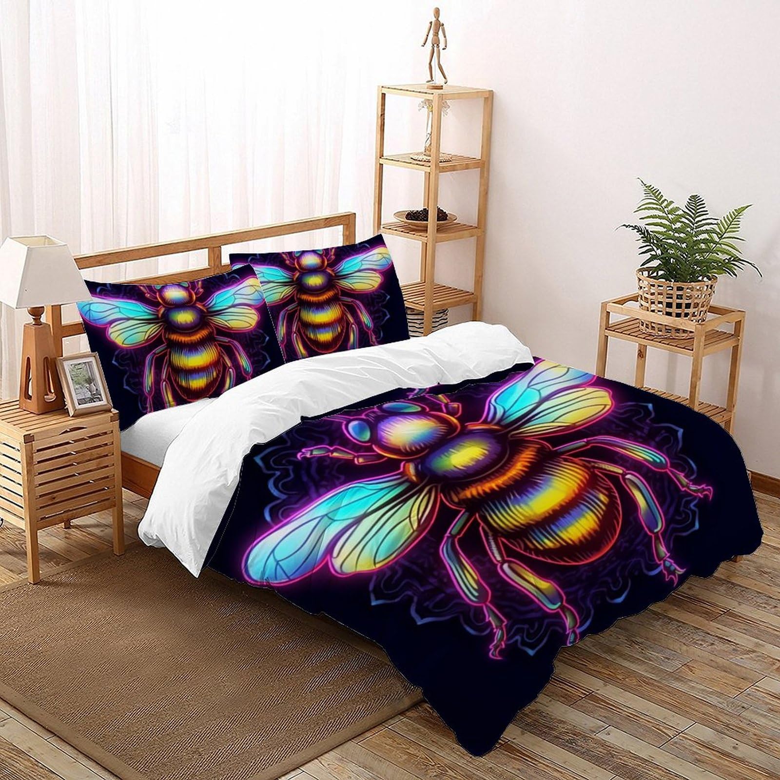 Housse de couette abeille 3D microfibre super douce sans repassage pour lit double 200x200