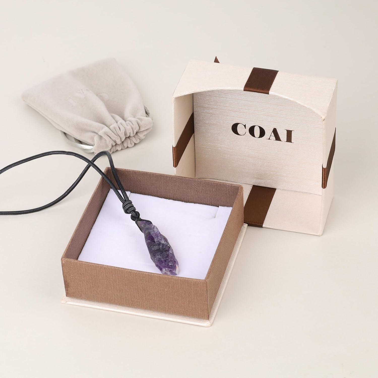 COAI Genuine Leather Necklace Raw Crystal Necklace for Women Men - Image 7