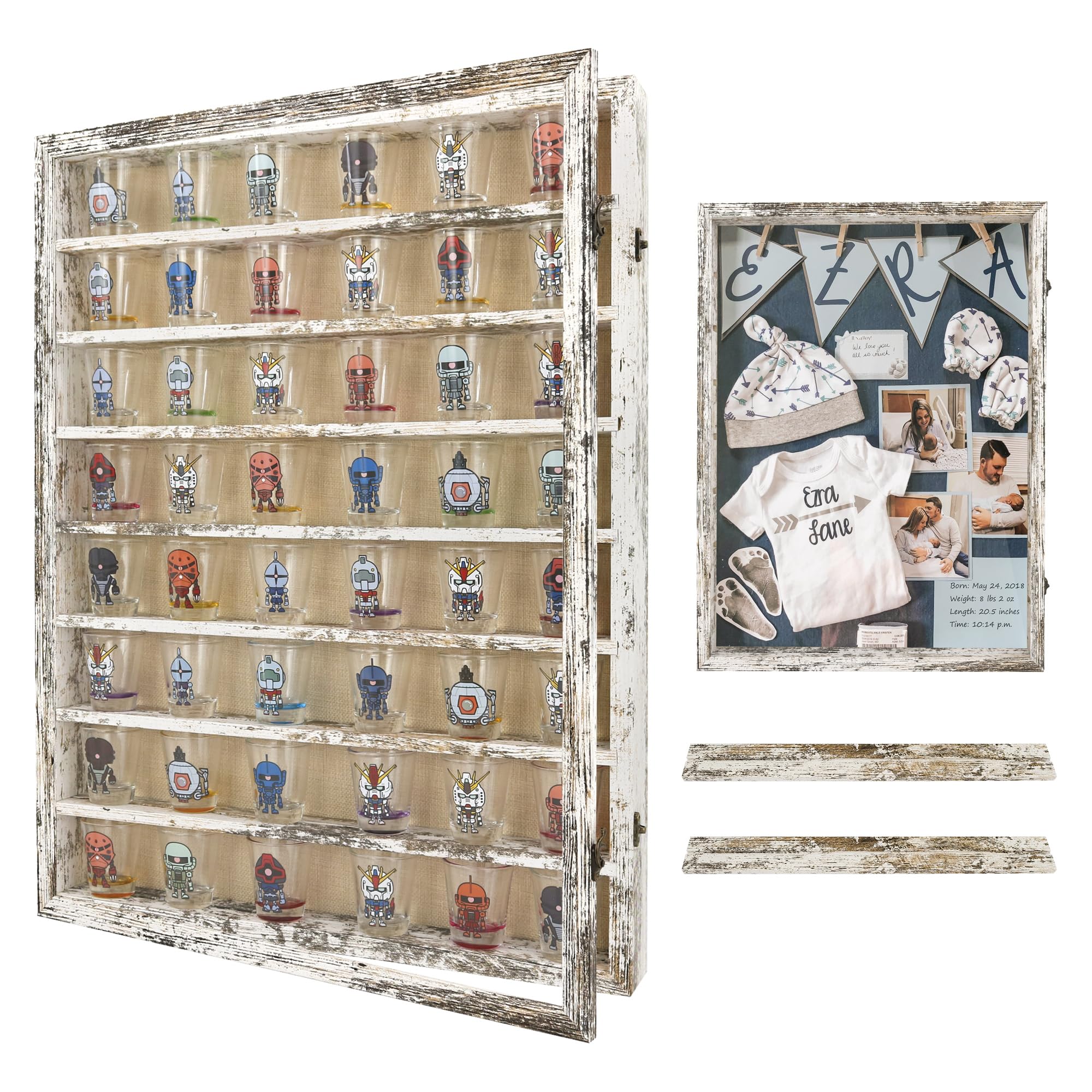 FramePro Shadow Box Frame Display Case 18x24 with Removable Shelves, Deep Memory Box Trinket Knick Knack Shelf Cabinet for Collector, Keepsake Coins Military Medals Wedding Flowers White