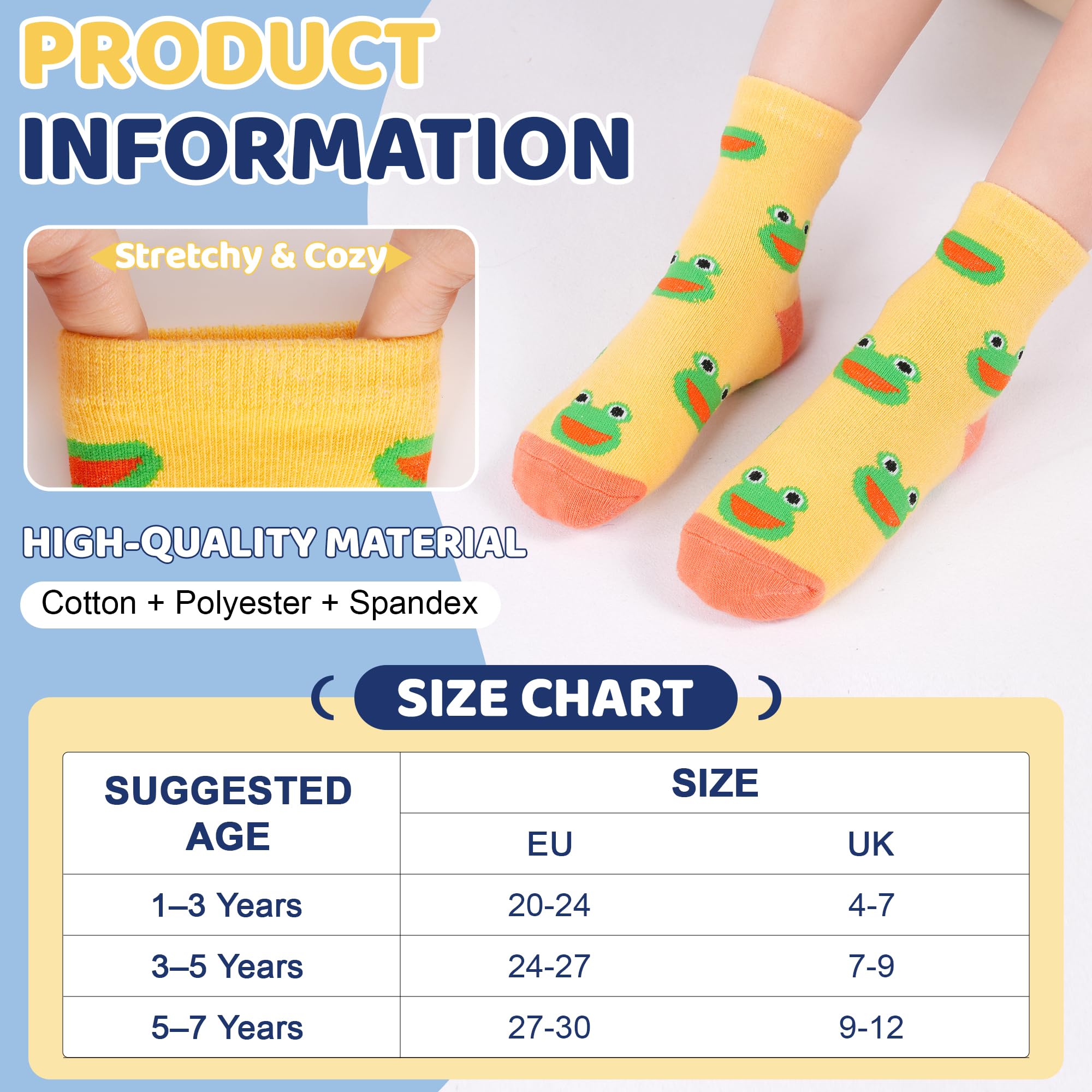 ELUTONG Toddler Baby Grip Socks-Cute Kid's Non Slip Socks-12 Pairs Of Baby’s Socks Suitable Baby Kids Aged 1-7 Years — view 7