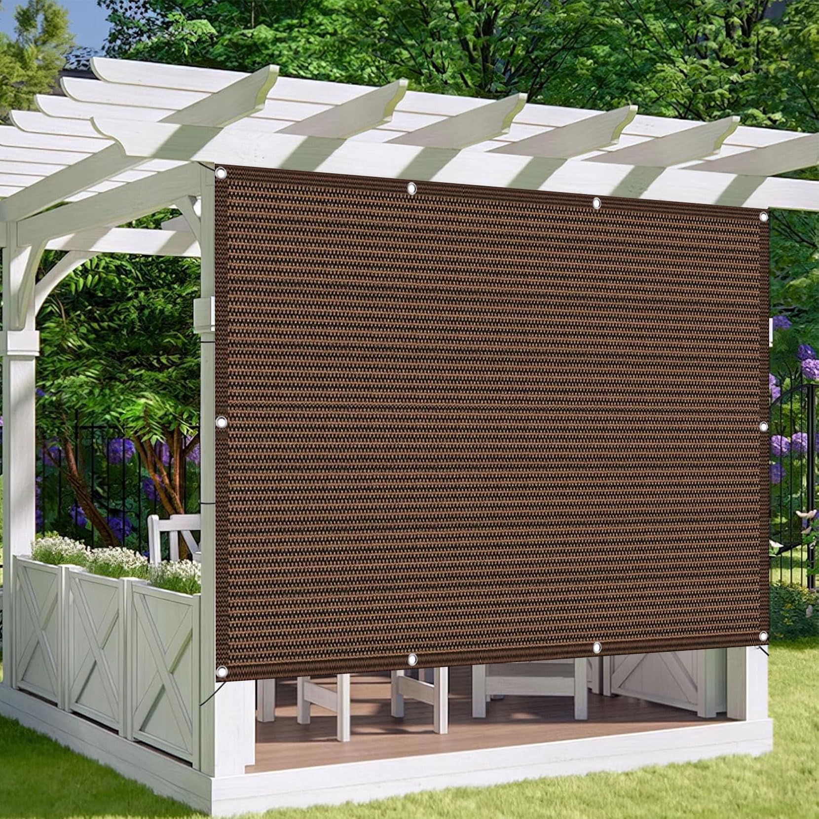 Voile d'ombrage rectangulaire marron pour grand jardin et terrasse