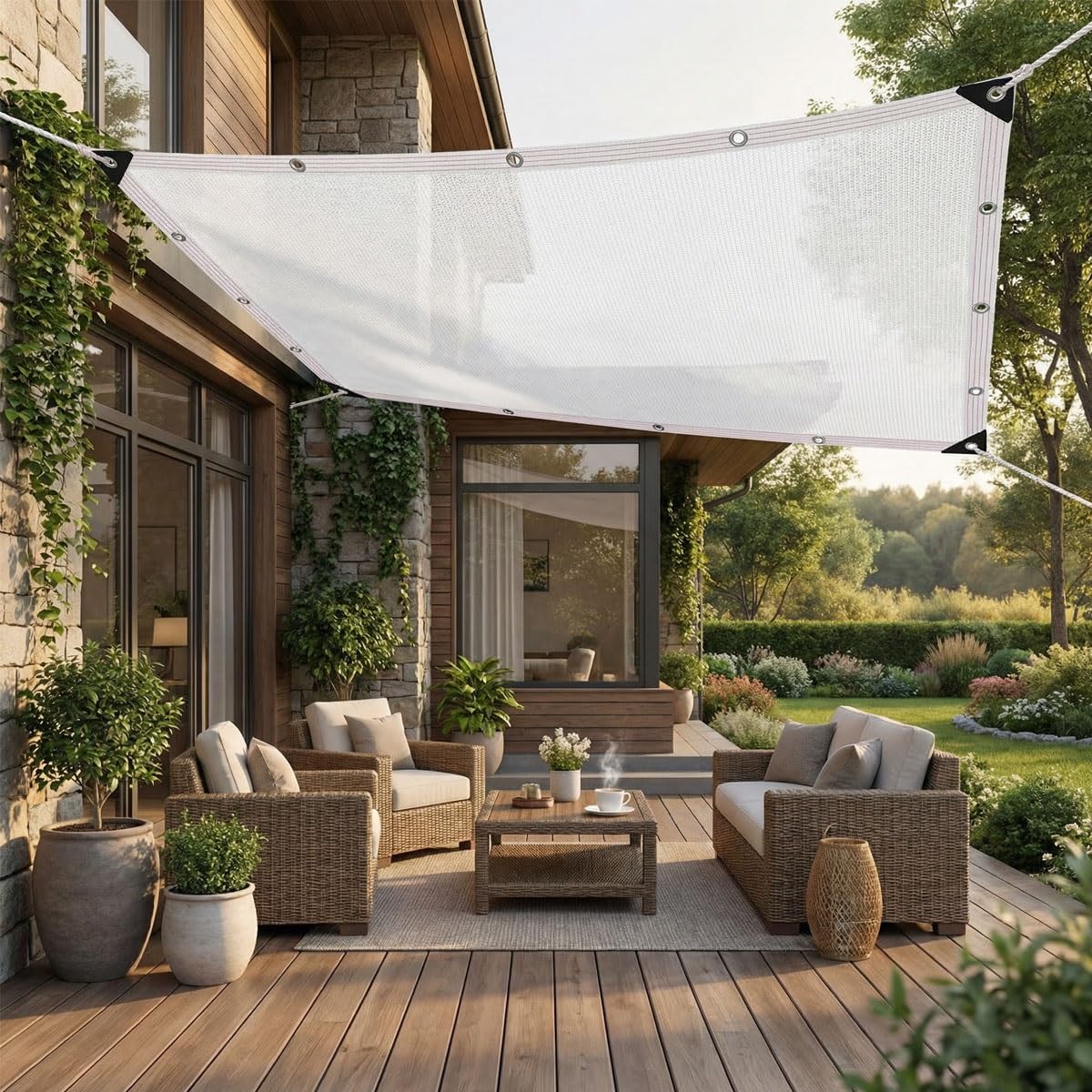 Sonnensegel für draußen Weiß, wasserfest, UV 50% Schutz, verschiedene Größen 2x3m, 3x4m, 3x5m, 2x4m perfekt für Garten Balkon Terrasse (3x3m)