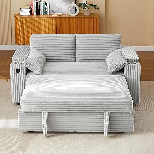 Miniatura 185 de sofá cama de terciopelo de 58 pulgadas, convertible 3 en 1 con bolsa de almacenamiento y respaldo ajustable, perfecto para espacios pequeños, sala 7