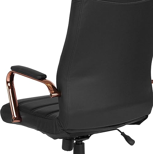 Miniatura 8 de Flash Furniture - Silla giratoria ejecutiva Whitney para oficina, con respaldo alto de LeatherSoft negro y montura color oro rosa, con reposabrazos