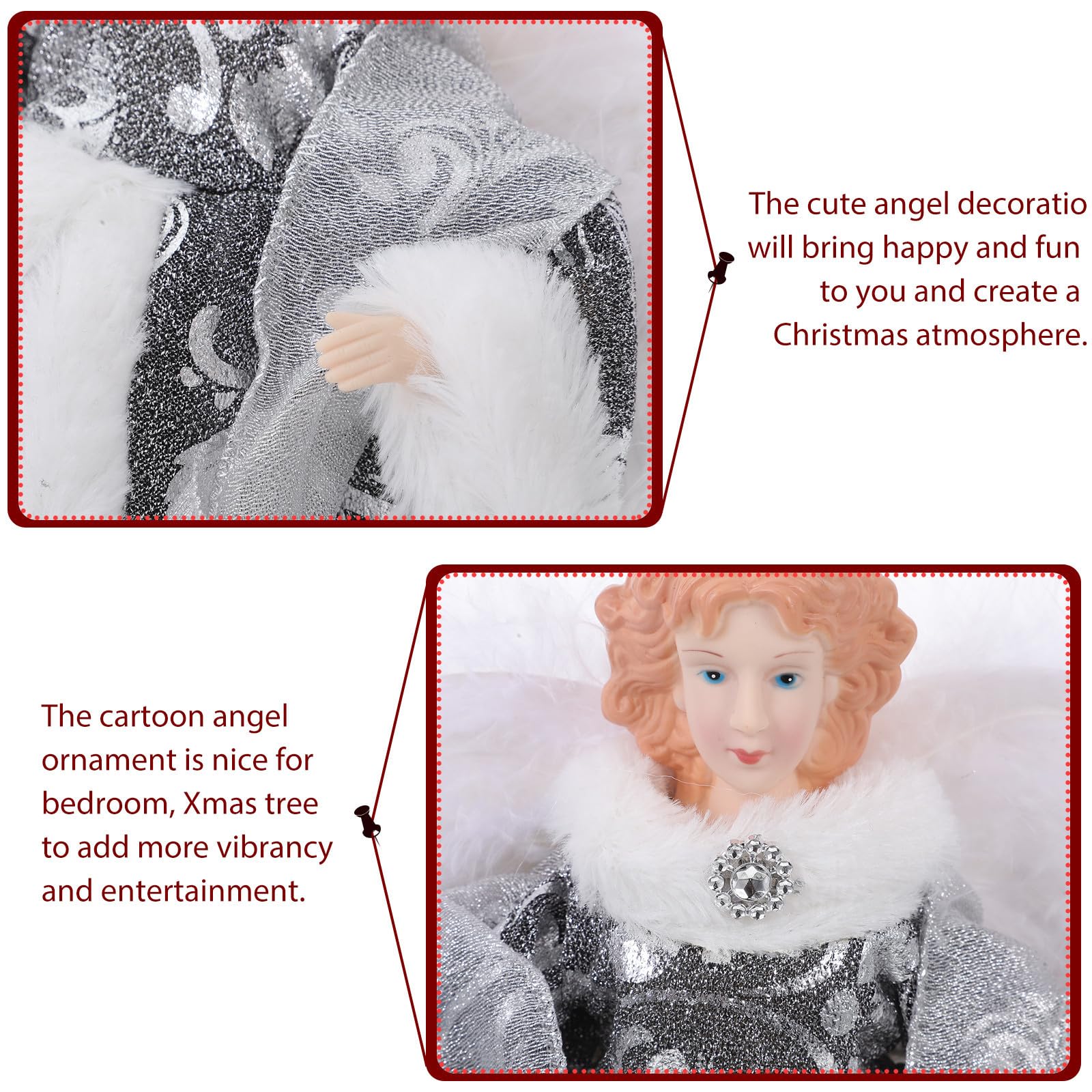 Didiseaon Adorno para Árbol de Navidad Figura de Ángel de Tela Plata, Decoración Encantadora y Pequeña para Crear Ambiente Navideño en Fiestas