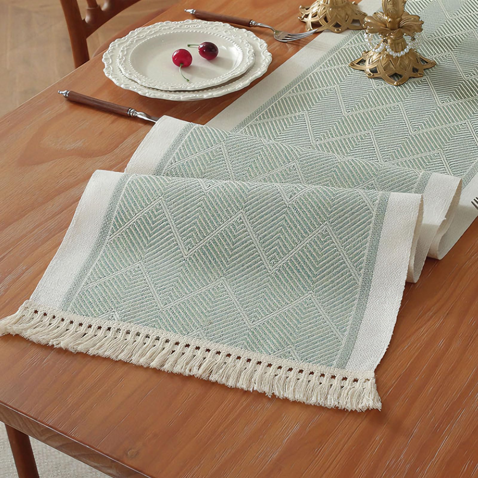 Table Runners for Dining Table 35x180cm, Green & Beige