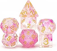 Vista 9 de UDIXI Juego de 11 dados poliédricos DND con remolinos iridecentes para juegos de rol, D&D (rosa y cian)