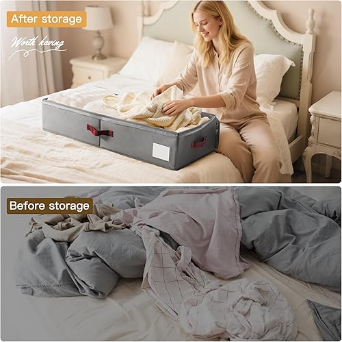 Miniatura 6 de Criusia Under Bed Storage Bins with Clear PVC Lids – 2 Pack Large Underbed Organizers with Heavy-Duty Handles, Reinforced with 800G PP Panels & 80G