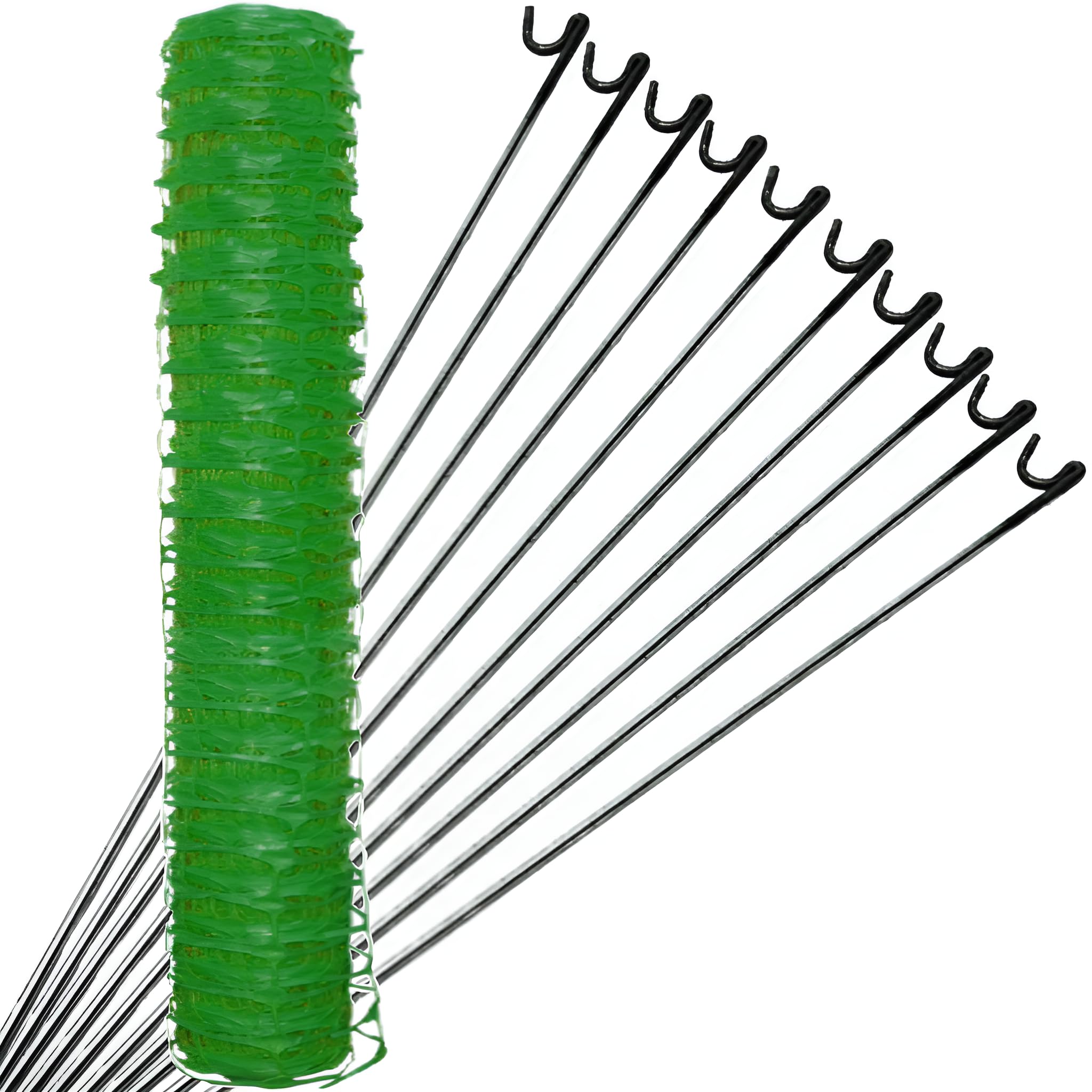 Green Plastic Mesh Fencing 1m x 50m and 10 Pins Heavy Duty - Tear Resistant, Temporary Safety Fence for Construction, Work Sites, Garden, Pet Barriers, and Event Fences