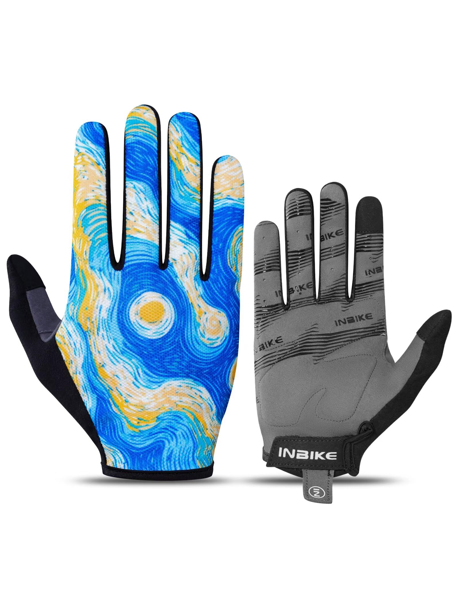 INBIKE Cycling Gloves for Men Women Full Finger Breathable Bike Gloves, Anti-Slip Touchscreen Biking Bicycle Road Running Blue Large