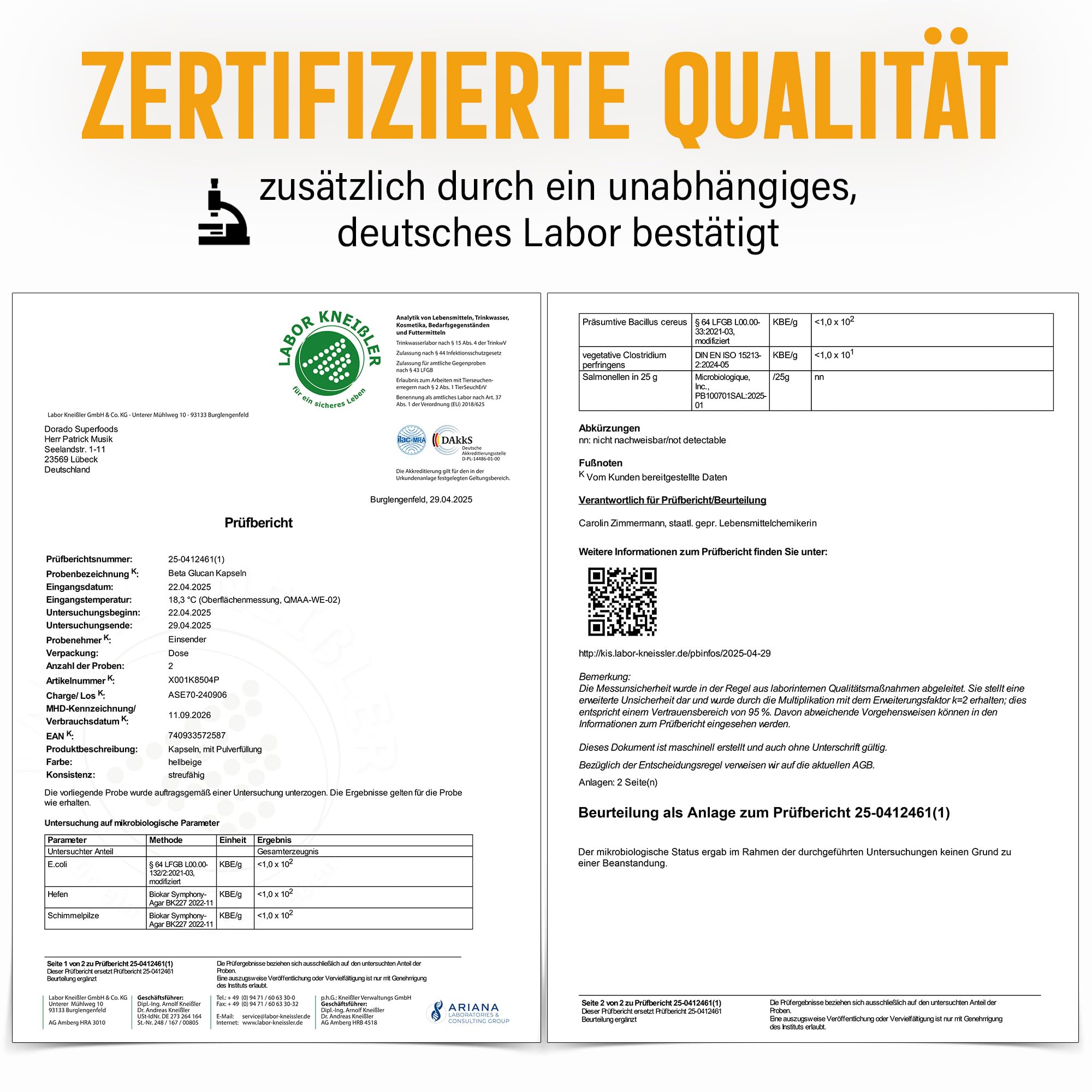 Beta Glucan Pulver Hochdosiert – 2.000 mg 40:1 Extrakt | 70% Beta Glucane | Entspricht 80.000 mg Hafer | 100 g | Reiner Hafer-Extrakt | Dorado Superfoods®