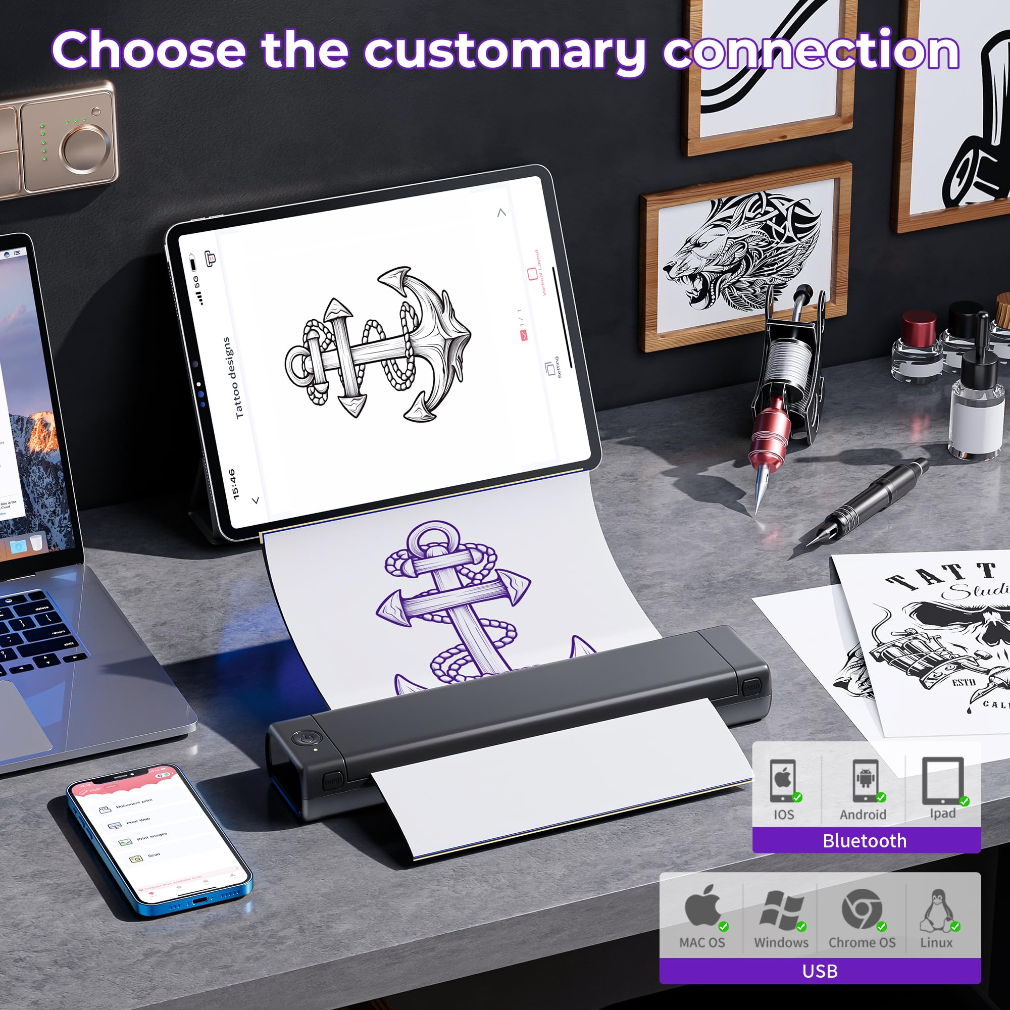M08F Tattoo Stencil Printer Bluetooth 10 Pz Paper - Dettaglio