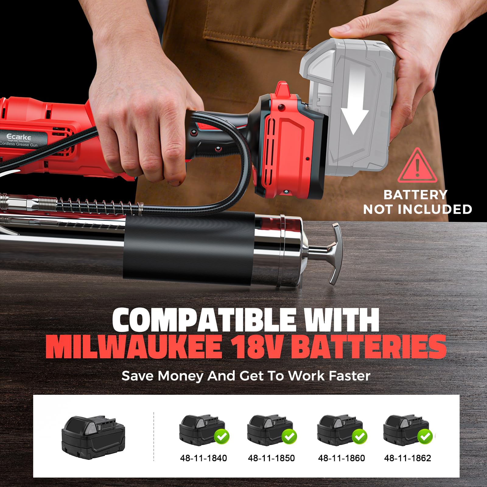 Ecarke Pistola de engrase con batería Compatible con baterías Milwaukee de 18 V