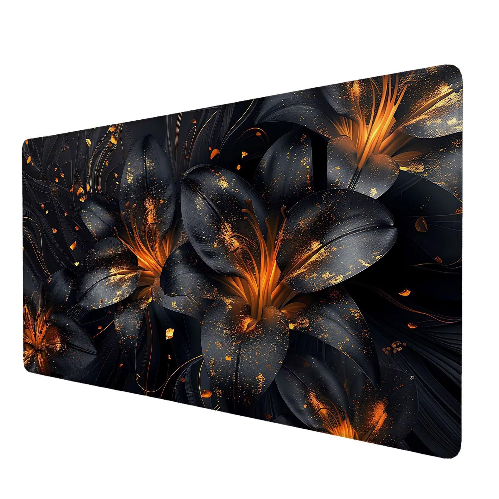 Tapis de Souris de Jeu, Fleurs Tapis de Souris XXL 1500x600x4 mm, sous-Main Bureau Lis avec Base en Caoutchouc Antidérapant et Imperméable, Surface Lisse Améliorez la Précision et la Vitesse, T-5