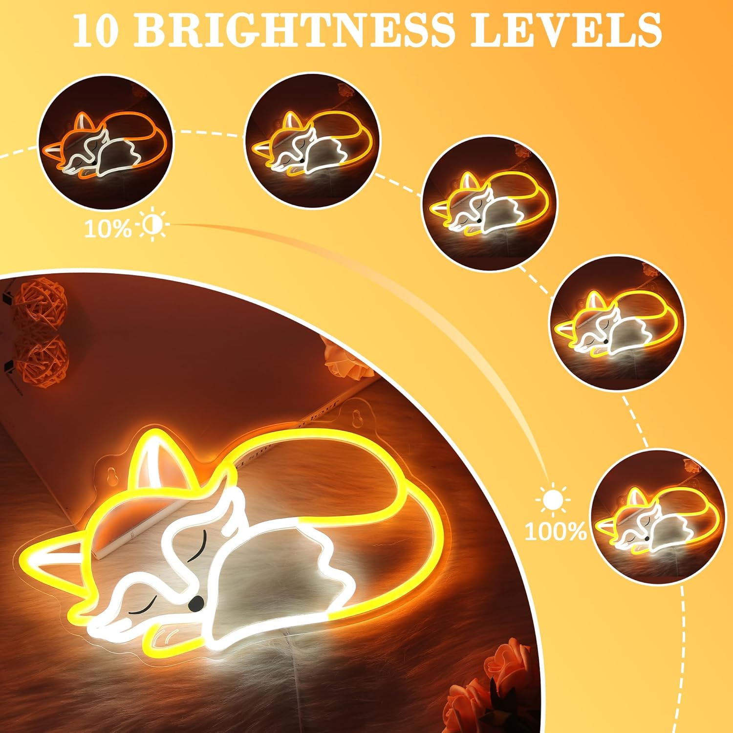 YuanDian Fox Neon Sign, Animal Neon Lights for Bedroom Living Room Wall Decor, Birthday Party Gifts for Kids Adults People Who Like Foxes - Image 4