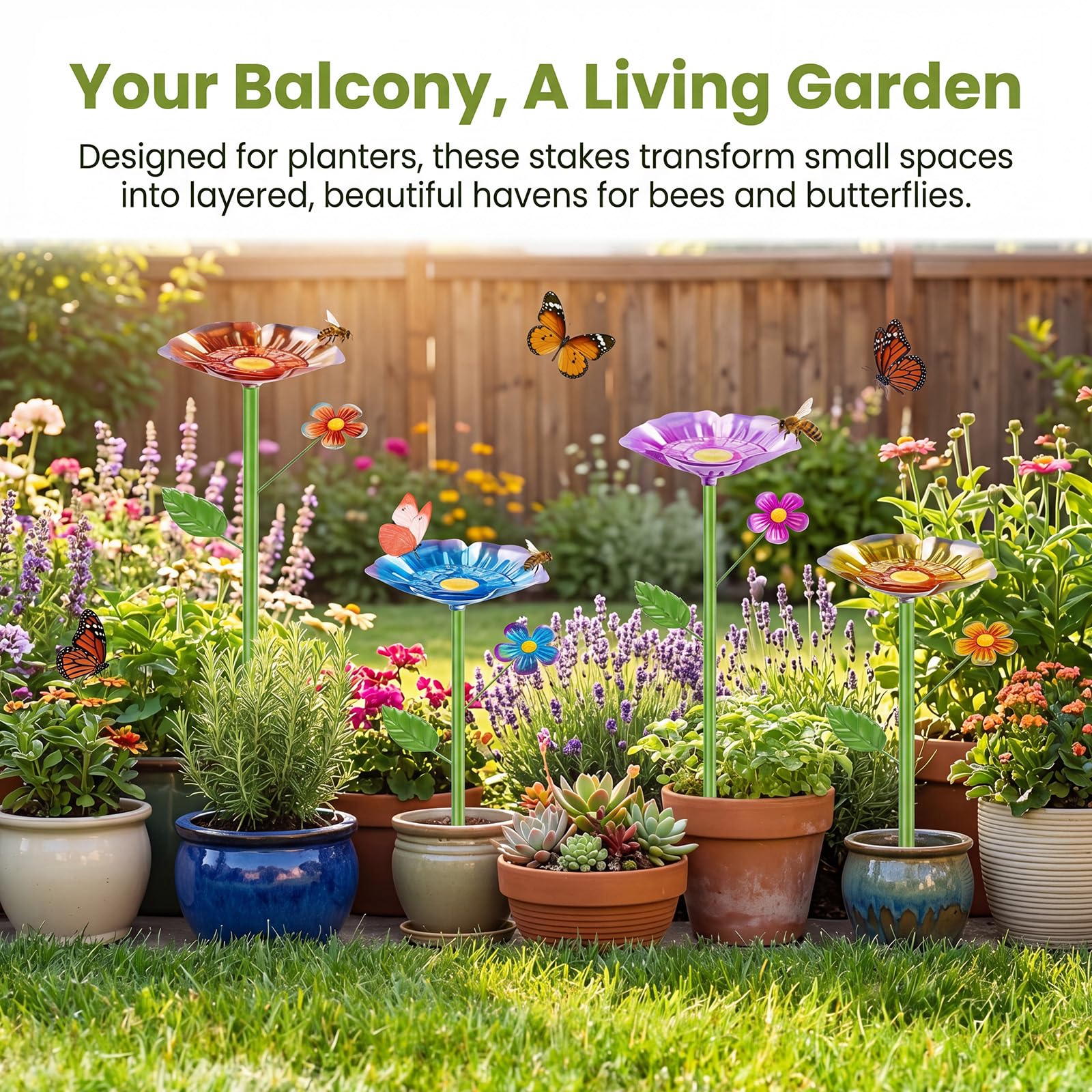 Bienentränke für den Garten, 4 Stück Metall Insektentränke Bienengießstation, Bienenfutterspender für Durstige Bestäuber, Bunte Blumen Bienenwasserstelle Gartendeko für Bienen Schmetterlinge
