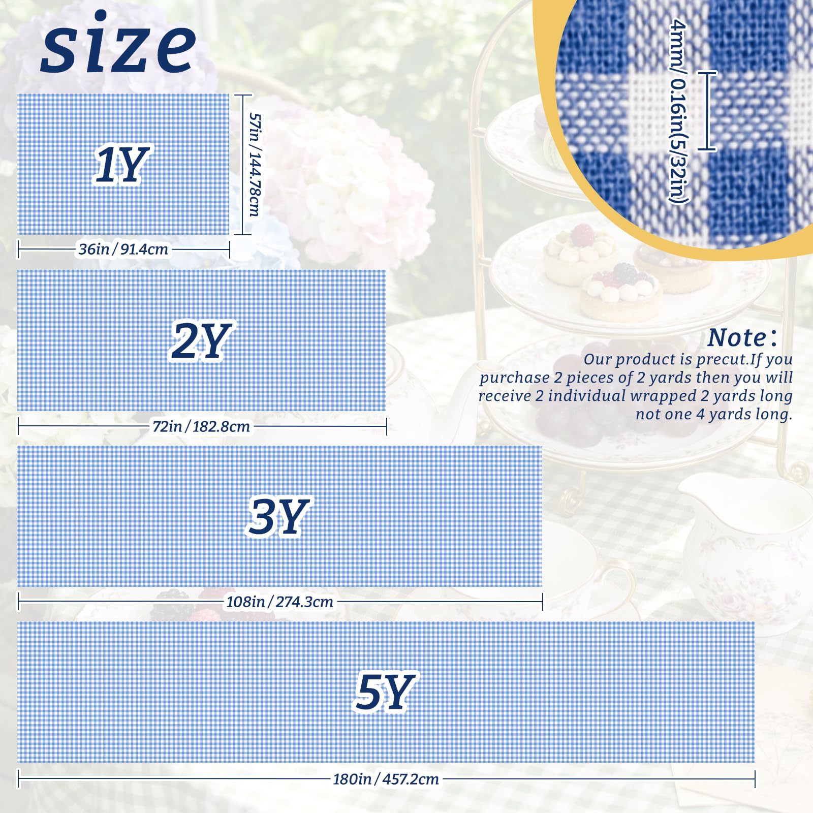 57”W x 36”L Gingham Cotton Fabric Cut By The Yard ，Checkered Plaid Vintage Fabric for DIY, Homespun, Handmade,Sewing and Home Textiles(Baby Blue,1 Yard) - 2