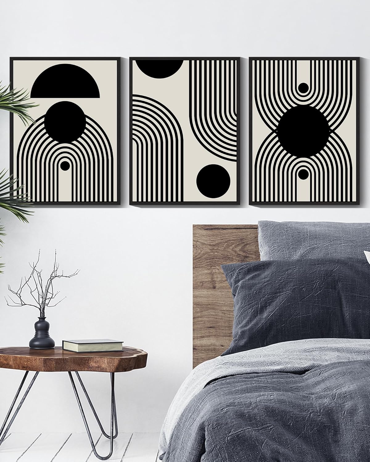 Drsoum Black and White Abstract Framed Wall Art Decor Duotone Minimal Dark Brush Stroke Prints Shapes Illustrations Modern Art Decorative Ready To Hang - 11x14in Black Framed