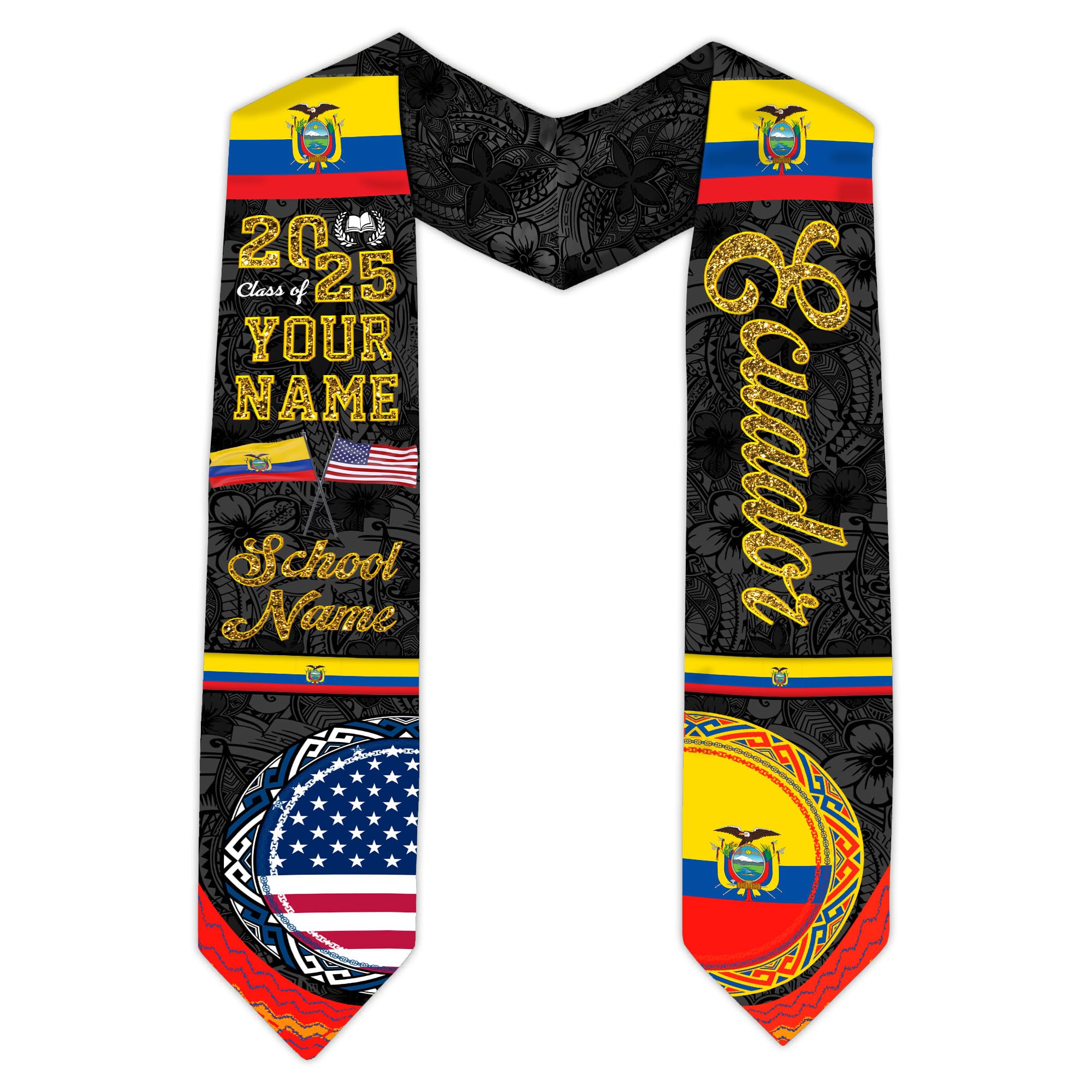 MonkeyVan Custom Ecuador Graduation Sash, Ecuadorians American Flag Graduation Stole 2025, Ecuador Flag Pride Graduation Sash Ecad 13