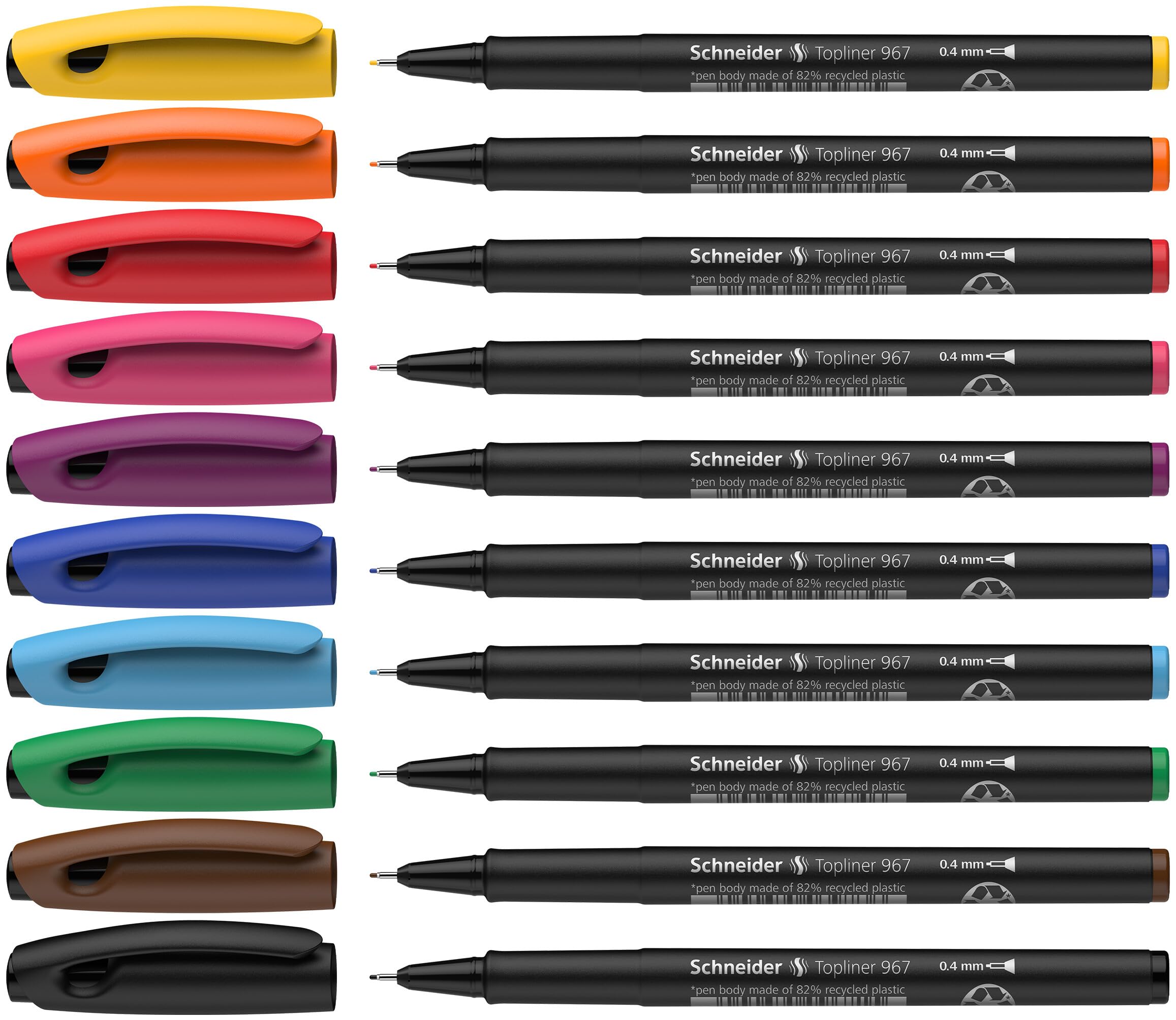 Schneider Topliner 967 Fineliner (çizgi kalınlığı 0,4 mm) 10'lu kutu çeşitli