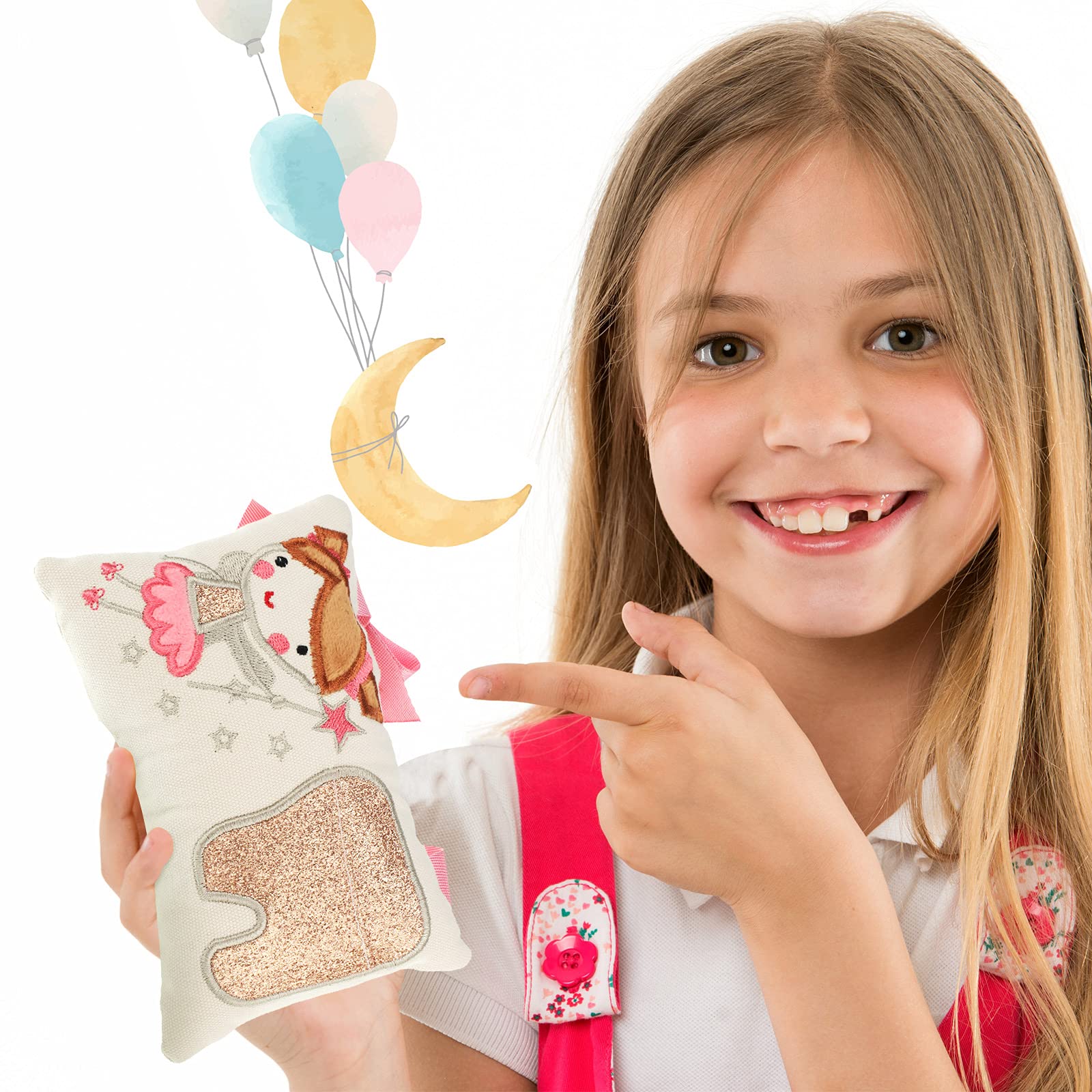 Qunclay Tooth Fairy Pillow with Pocket Kids Keepsake Pouch Tooth Fairy Gifts for Girl and Boy, 3.9 x 5.9 Inches (Sweet)