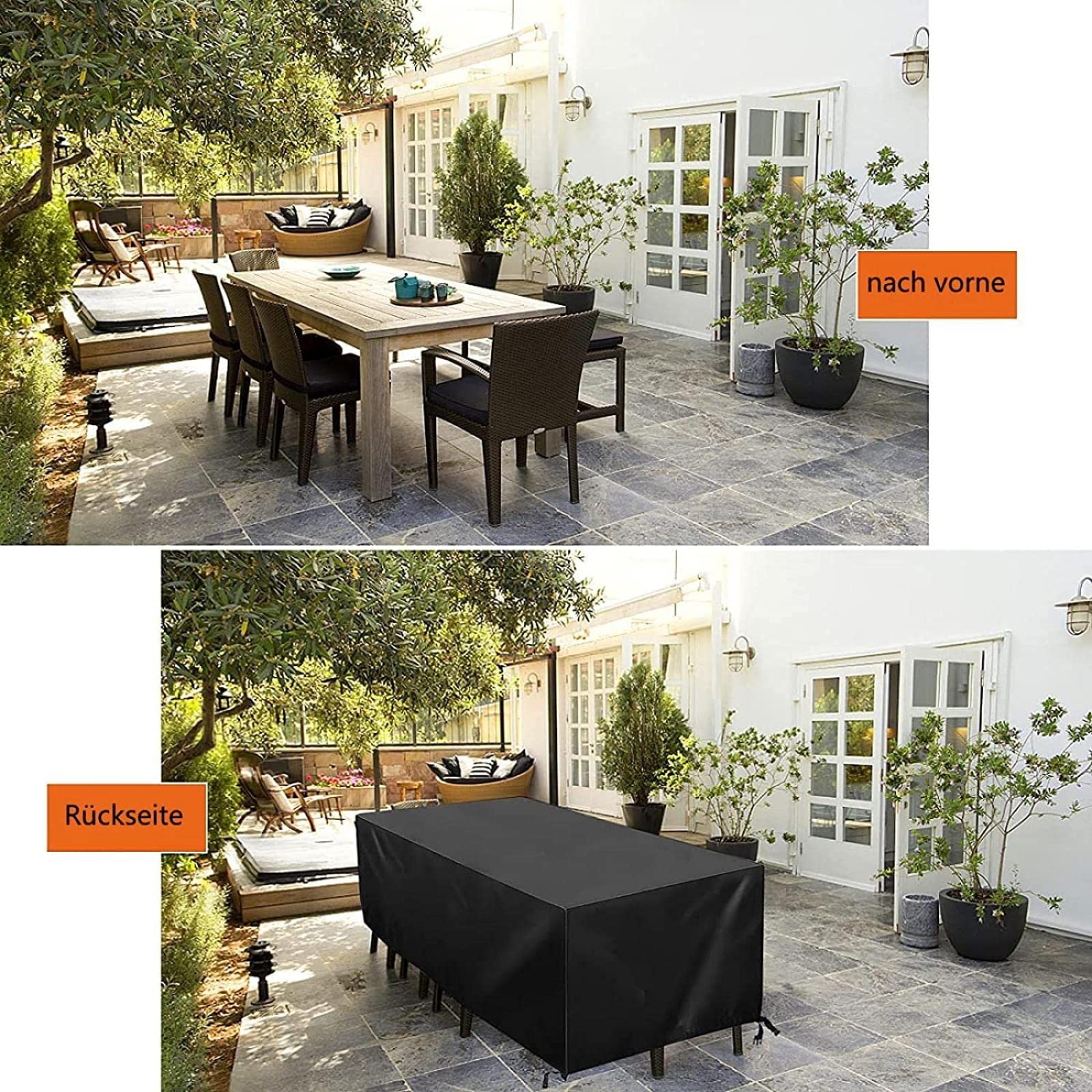 Wodoodporny wytrzymały pokrowiec na stół na zewnątrz 250 x 210 x 100 cm, tkanina Oxford 600D, odporna na rozdarcie i wiatroszczelna pokrowce na meble