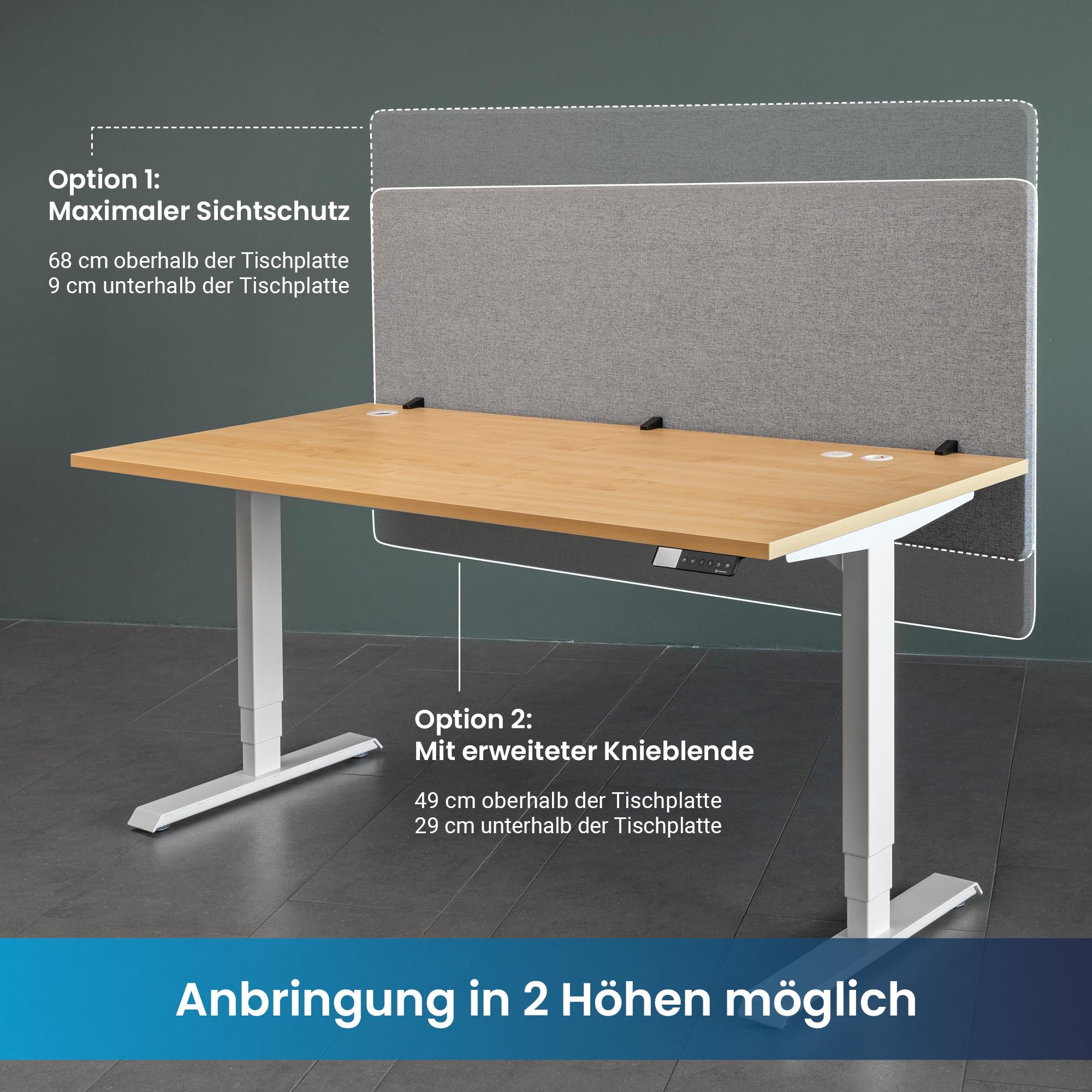 Ergotopia Akustik Trennwand Schreibtisch (180 x 80 x 2,8 cm), Verstellbarer Sichtschutz für Büro | Fokus Tischtrennwand in grau, Schallschutz Raumtrenner mit Klemmen, Schreibtisch Akustikwand