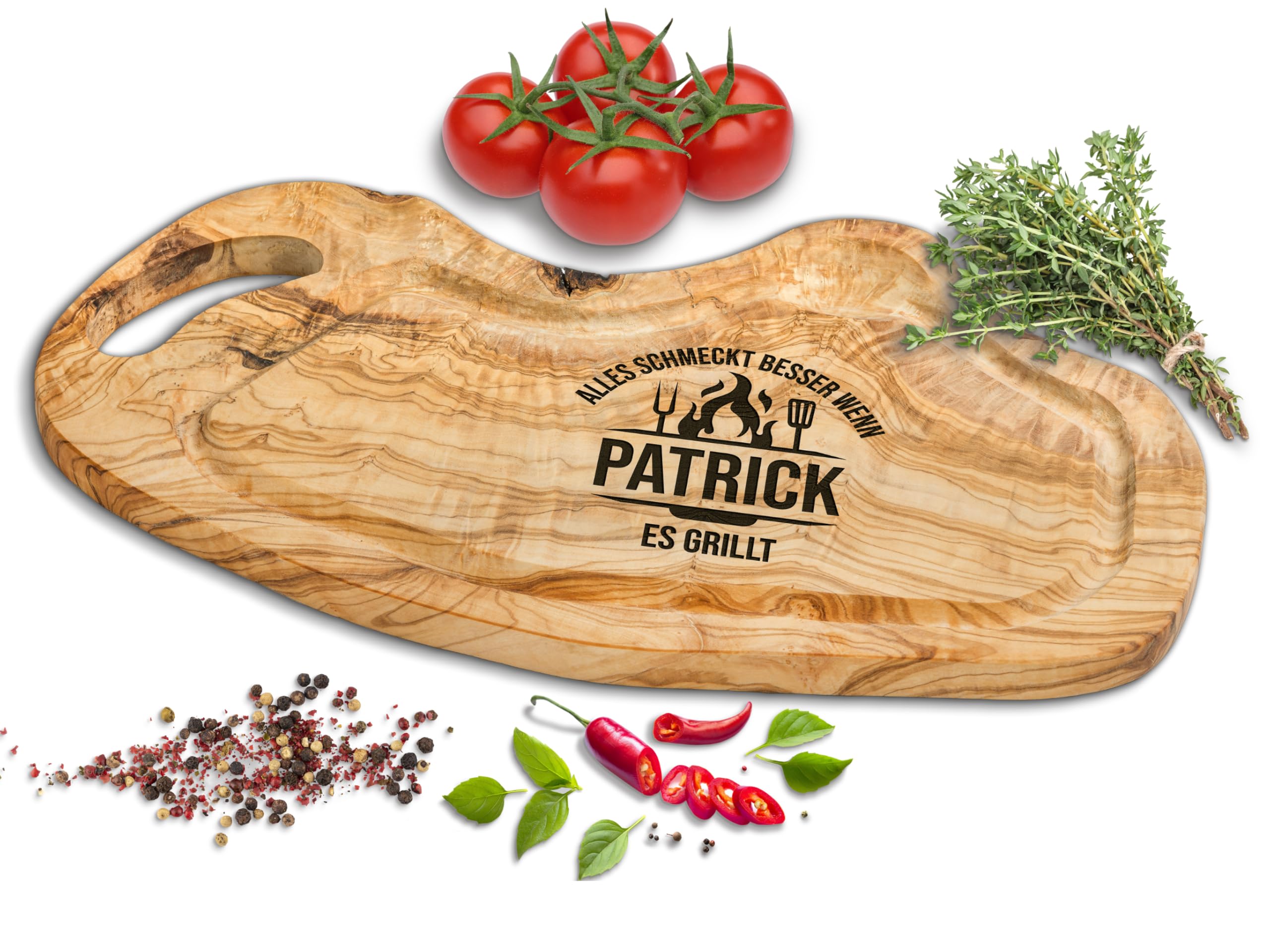 Schneidebrett Personalisiert | Olivenholz | Steakbrett | Grillbrett | Grill Geschenke für Männer | Grill Zubehör | Holz Schneidebrett Individuelles Geschenk Männer | Olivenholzbrett Gravur