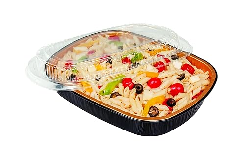 Miniatura 2 de Durable Packaging recipiente de plástico para plato principal con tapa de cúpula, tamaño grande, L, Negro y Dorado, 50