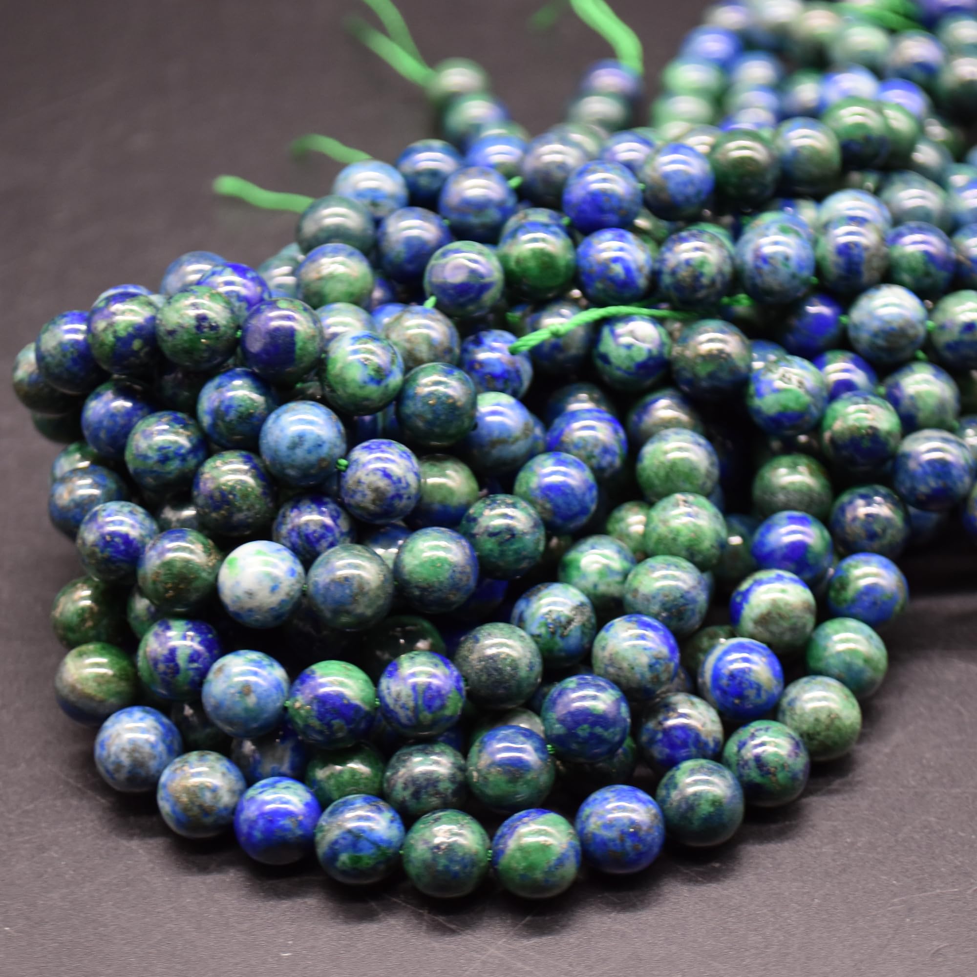 Grade A Malachite Azurite (Blue, Green) (Dyed) Semi-Precious Gemstone Round Beads - 8mm - 15.5" Strand