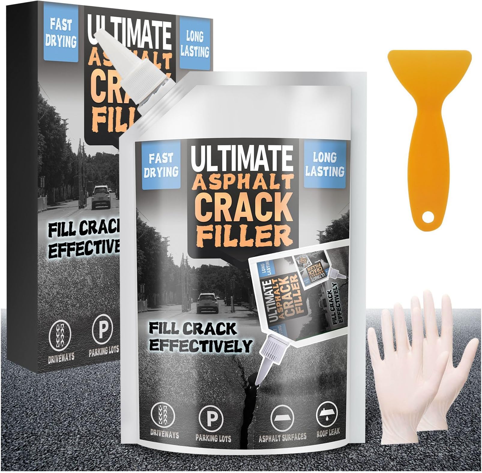 Asphalt Crack Filler, 17.6 Floz High Elasticity Asphalt Driveway Crack Filler, Self Leveling Blacktop Sealant for Filling in Cracks on Driveway and Road, Blacktop Concrete Joint Filler