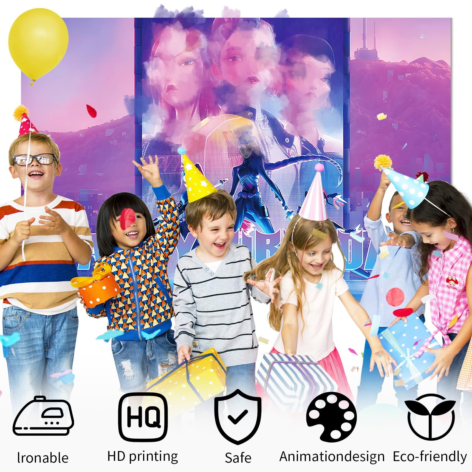 5x3FT Birthday Party Decorations Photography Backdrop, Demon Theme Party Supplies Backdrop, Happy Birthday Banner Background for Kids Boys Girl 8 — view 3
