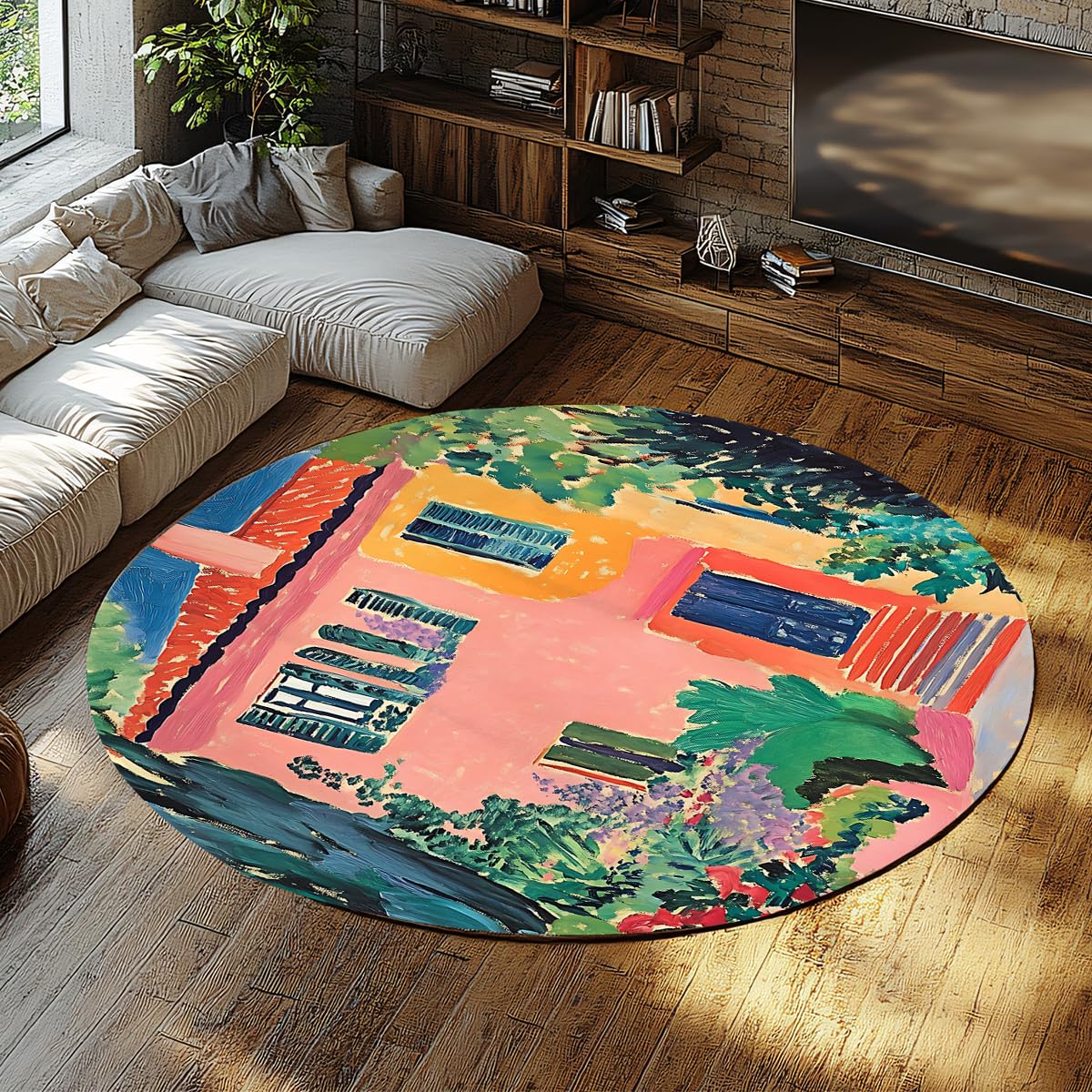 Tapis de style nordique 180cm rond lavable pour salon tapis faciles à nettoyer