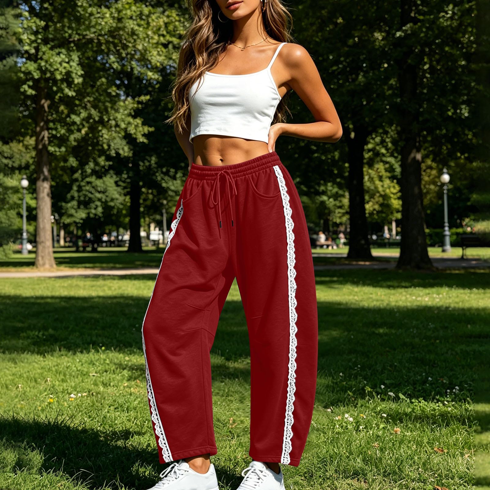 KHIRVWL Pantaloni da Jogging Donna Pantaloni Tuta a Vita Alta in Cotone Comodi Pantalone a Gamba Larga Larghi e Leggeri Pantalone Sportivi con Tasche Taglie Forti Pants Baggy per Yoga e Fitness